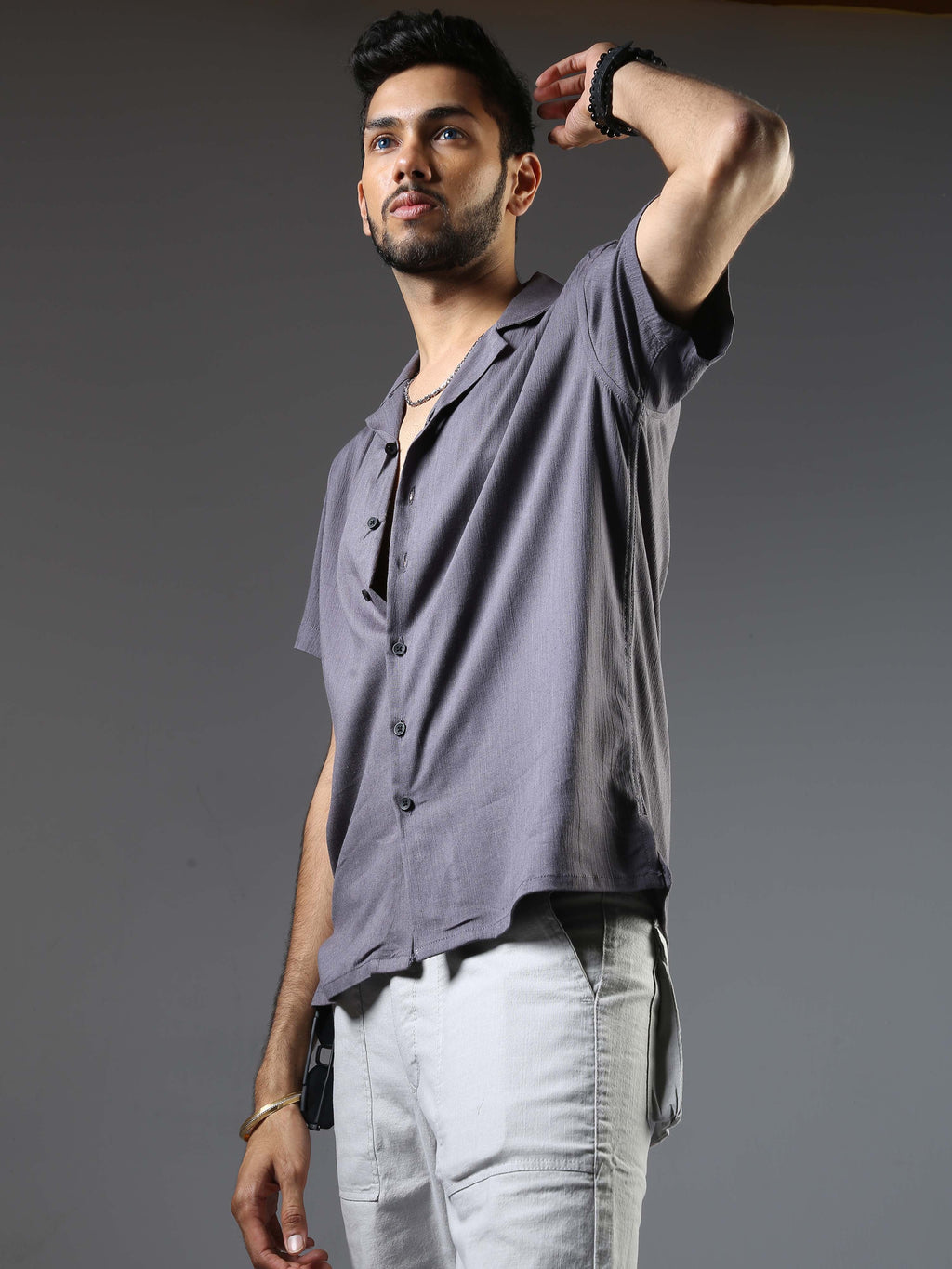 Men Natural Stretch Shirt - Grey