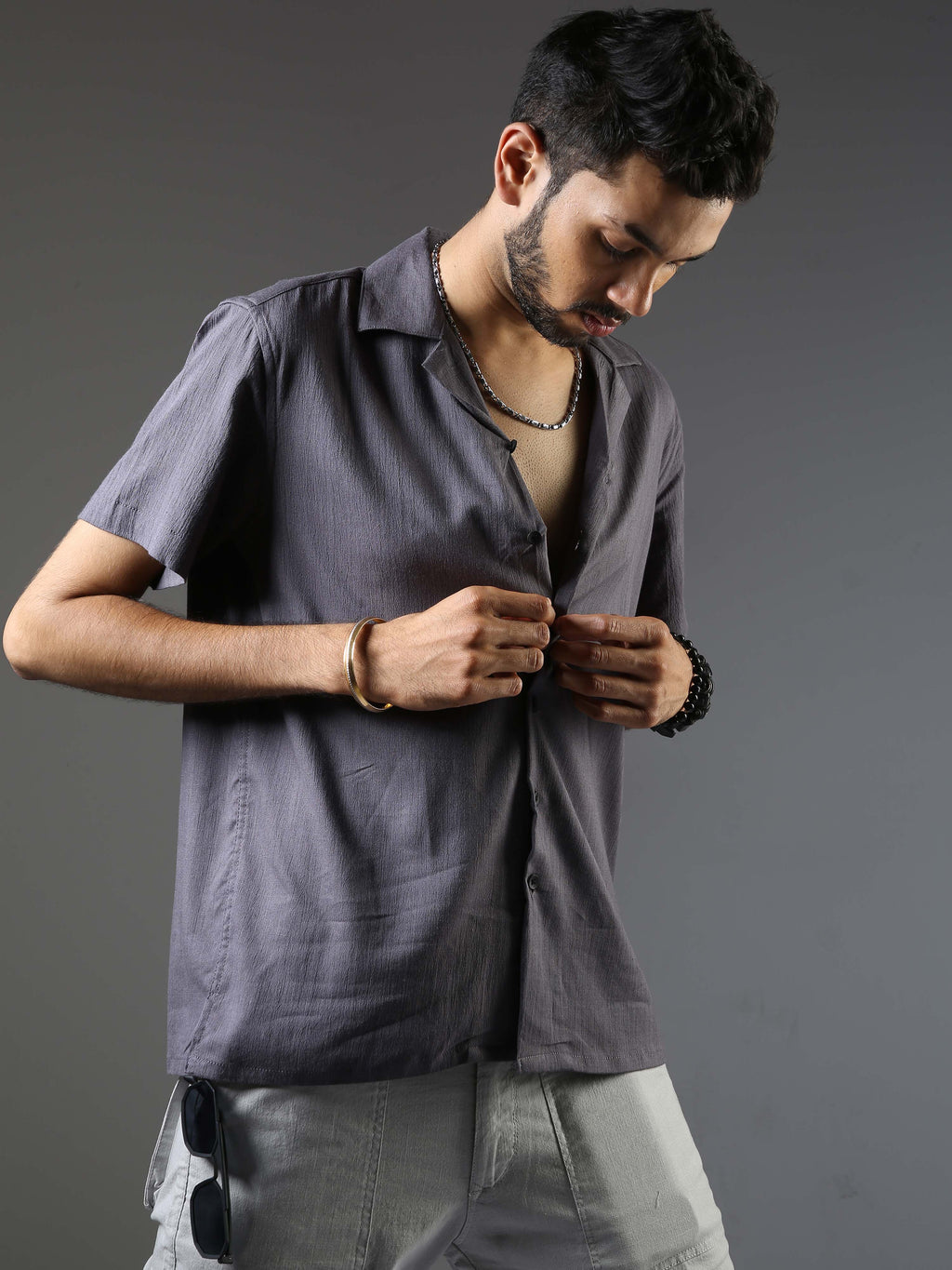 Men Natural Stretch Shirt - Grey