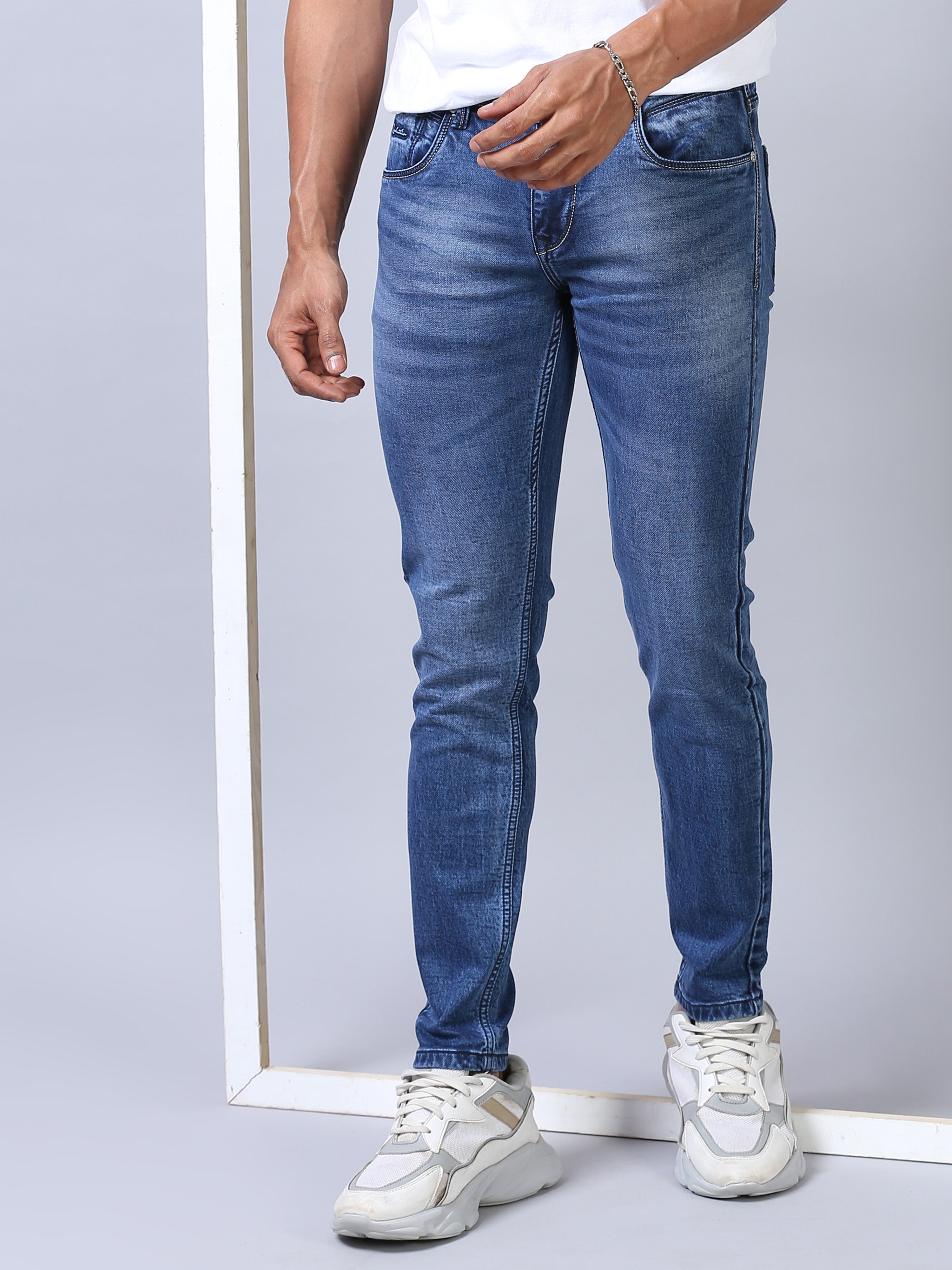 Ankle Fit Jeans- Stonewash Blue