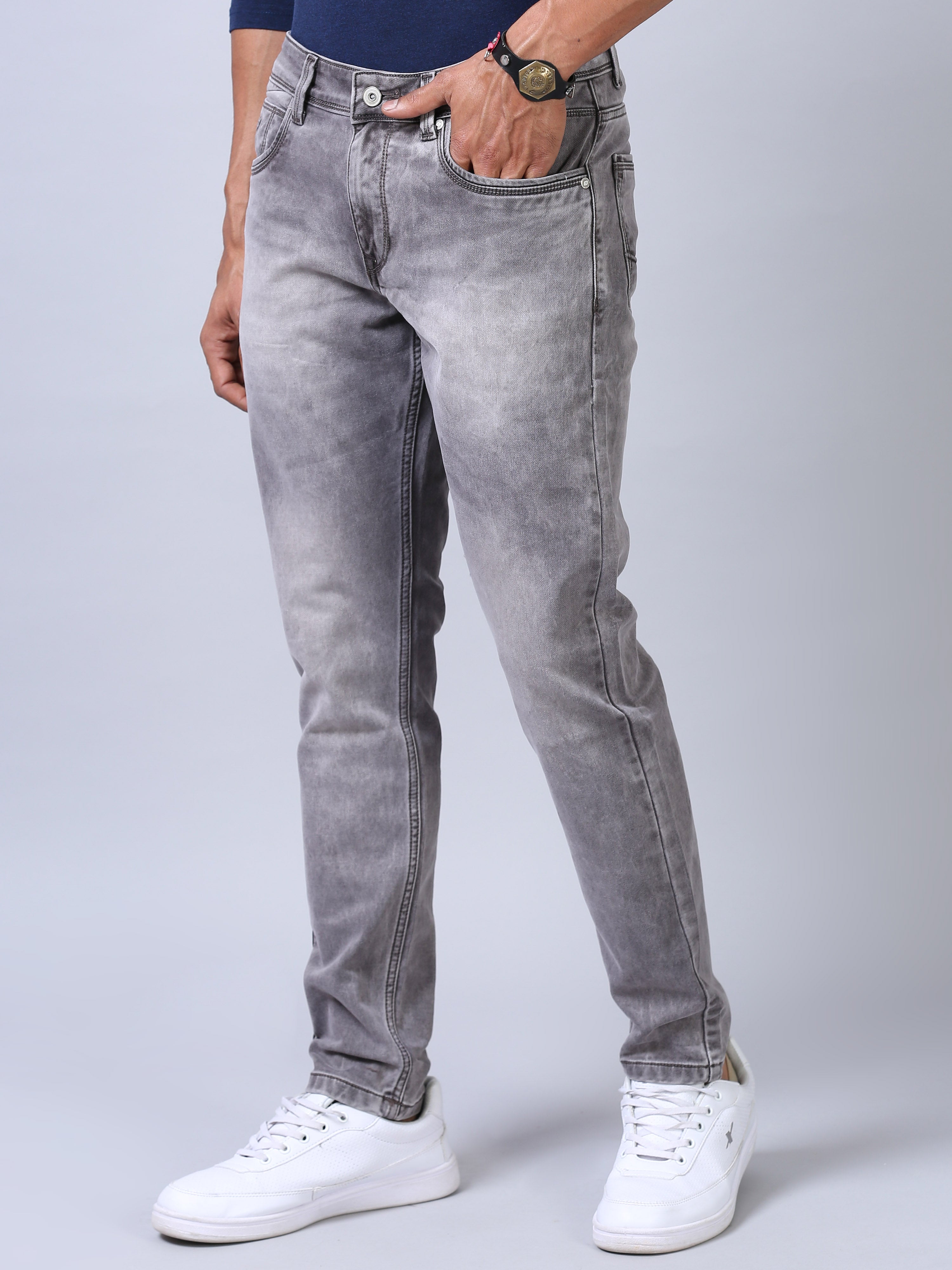 Ankle Fit Jeans - Faded Grey