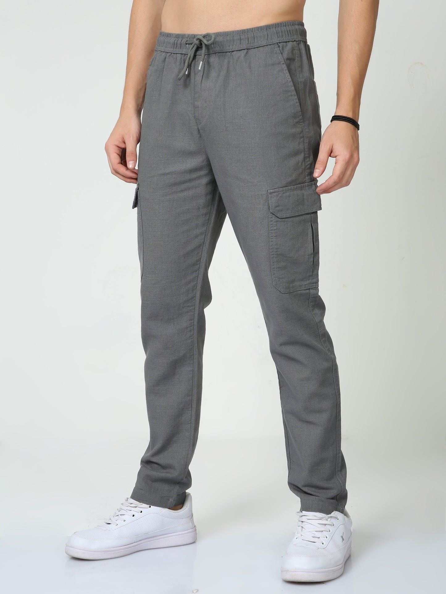 Men Lazy Grey Linen Pants
