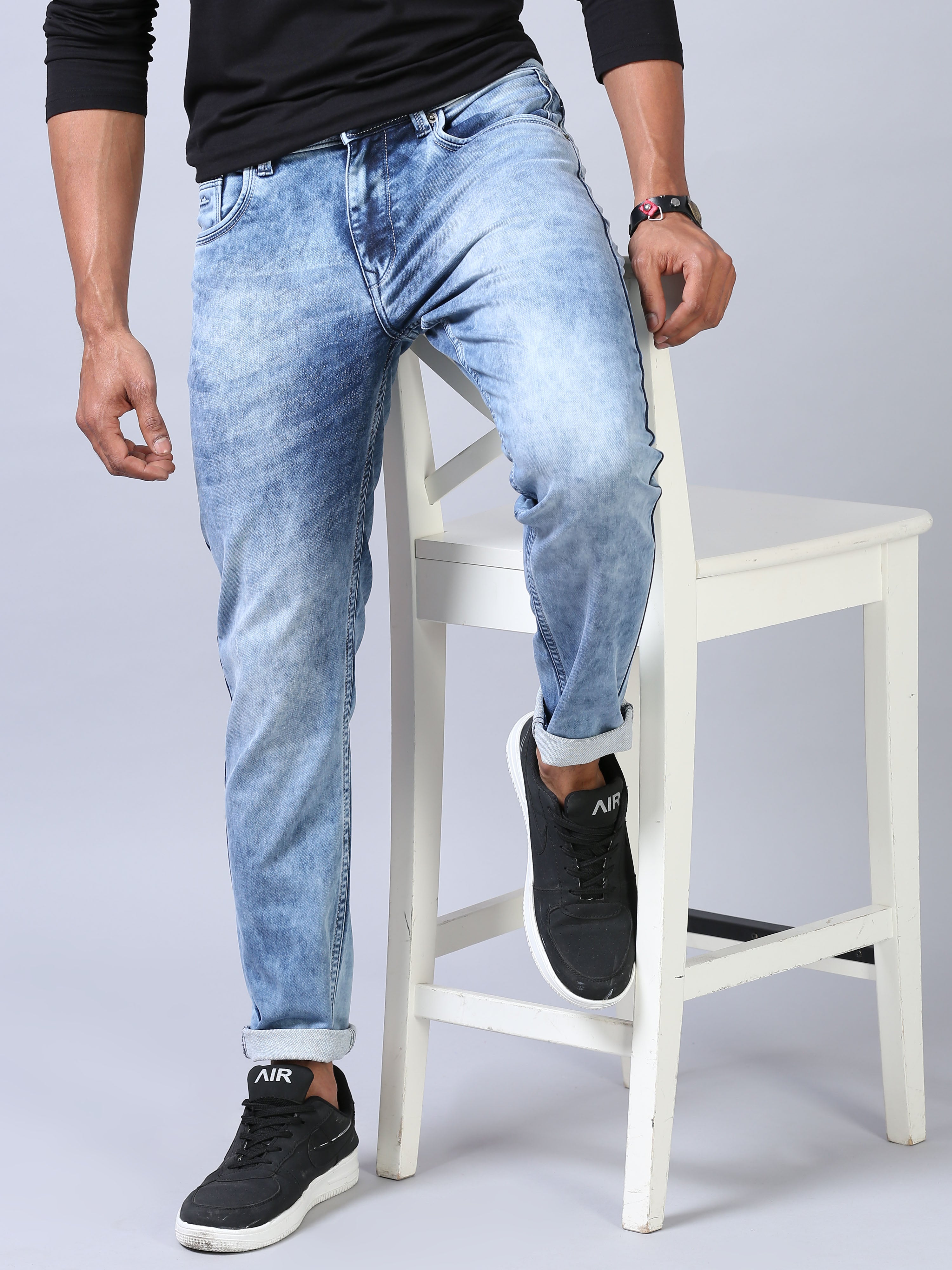 Ankle Fit Jeans - Acidwash Blue