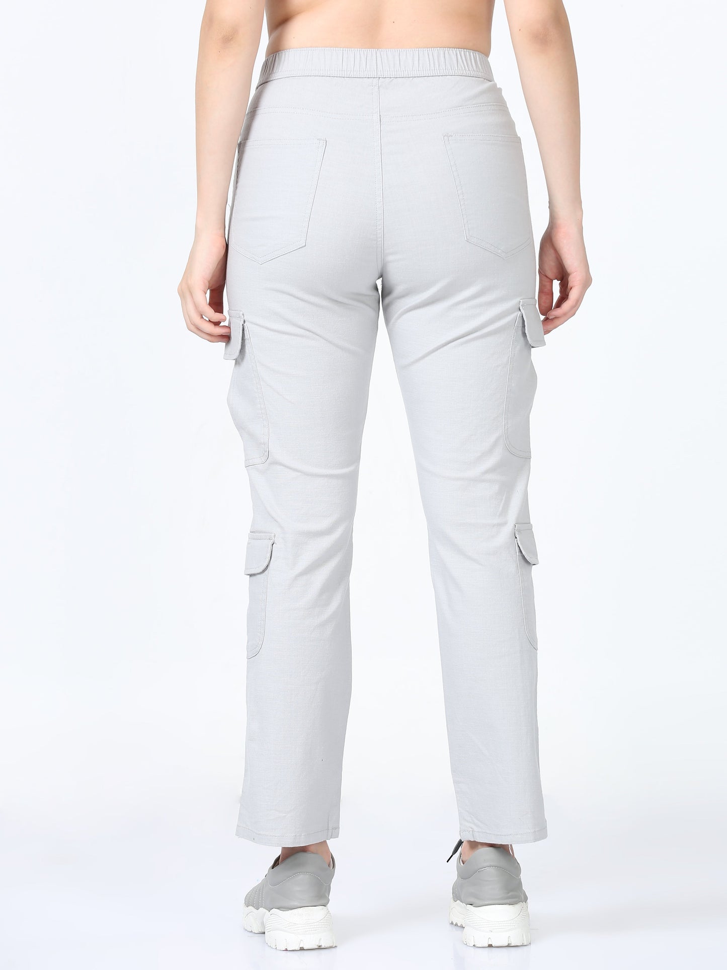 Women Lazy Linen Cargo Trousers-Stone