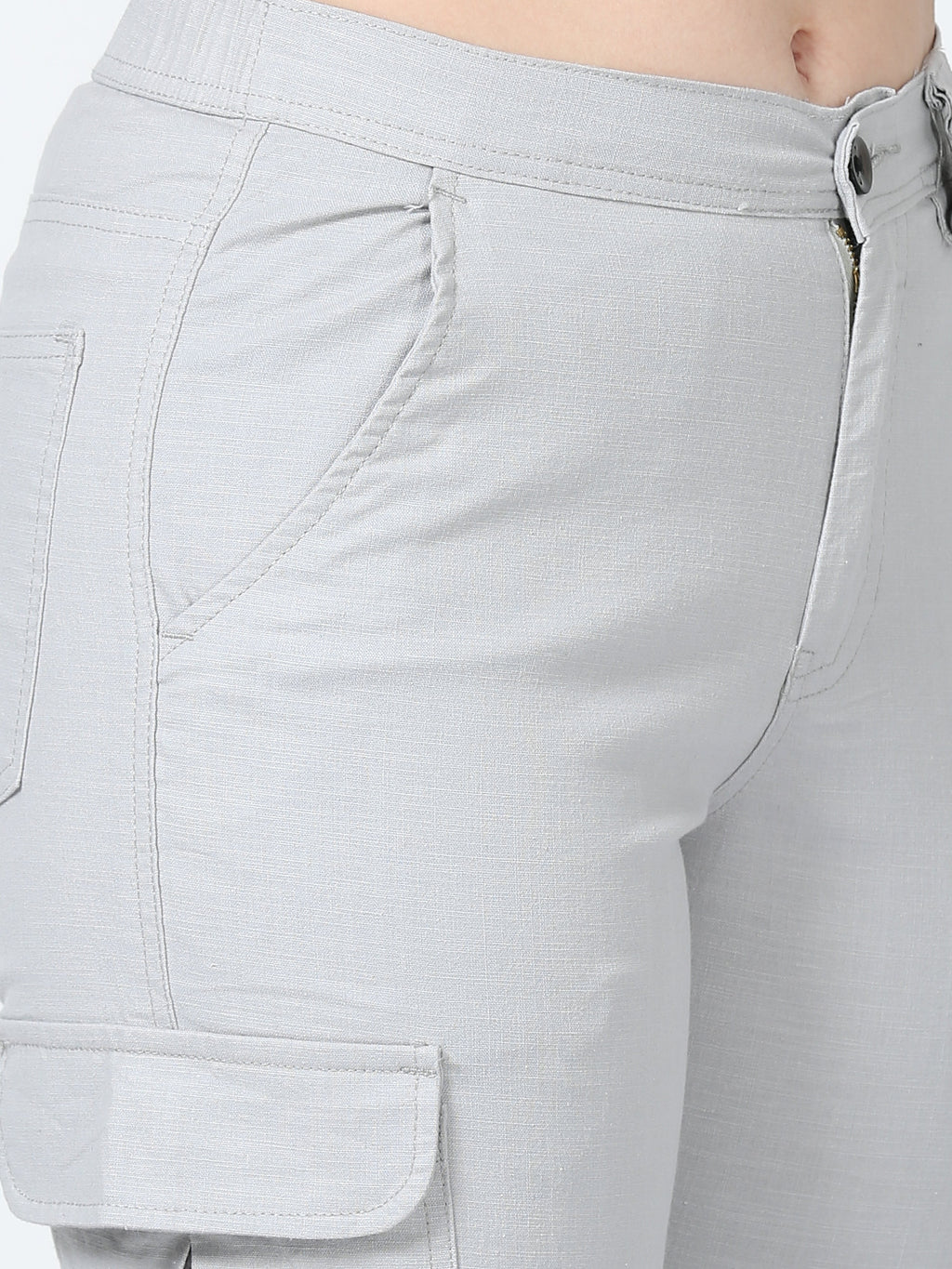 Women Lazy Linen Cargo Trousers-Stone