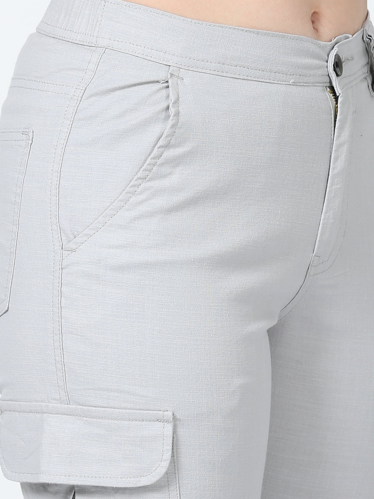 Women Lazy Linen Cargo Trousers-Stone