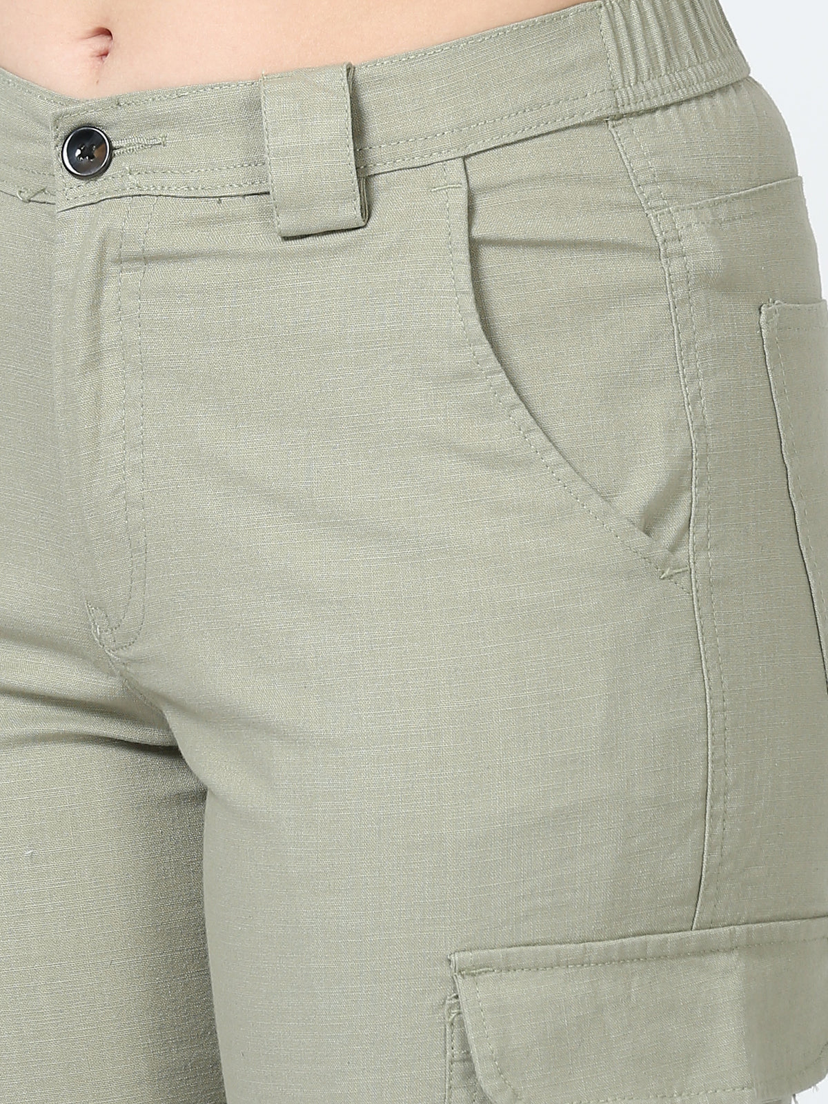 Women Lazy Linen Cargo Trousers-Fern