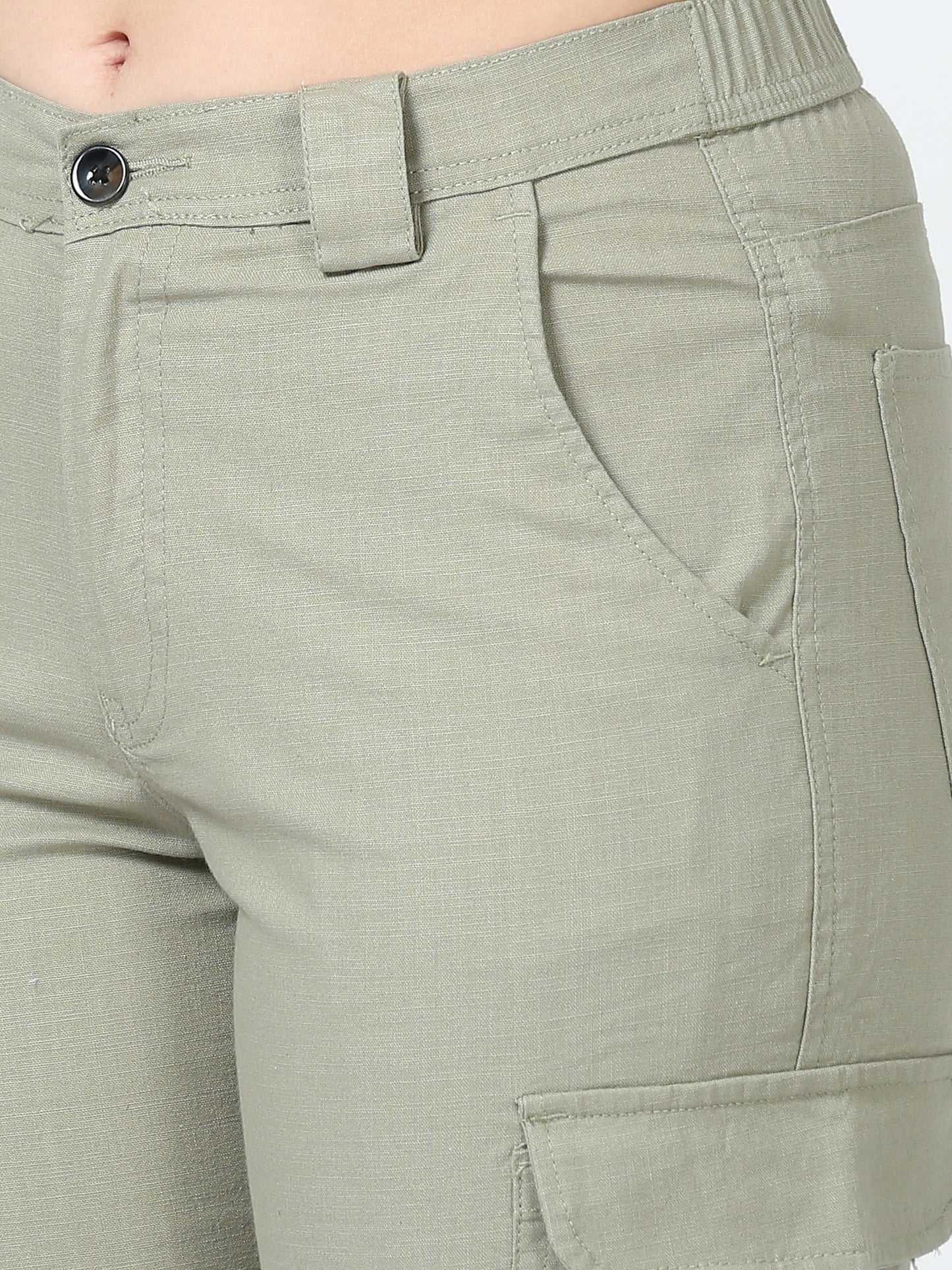 Women Lazy Linen Cargo Trousers-Fern