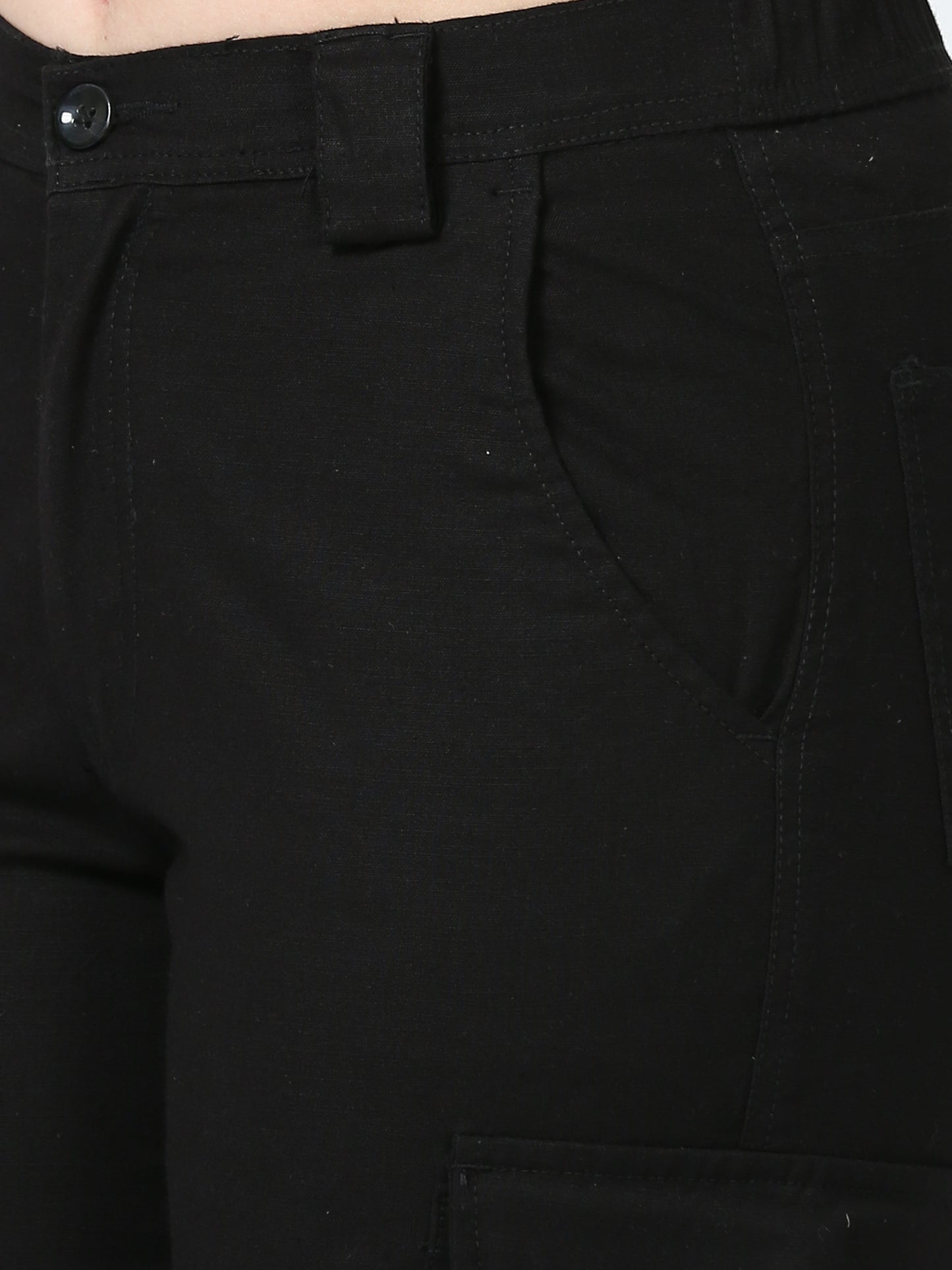 Women Lazy Linen Cargo Trousers-Black