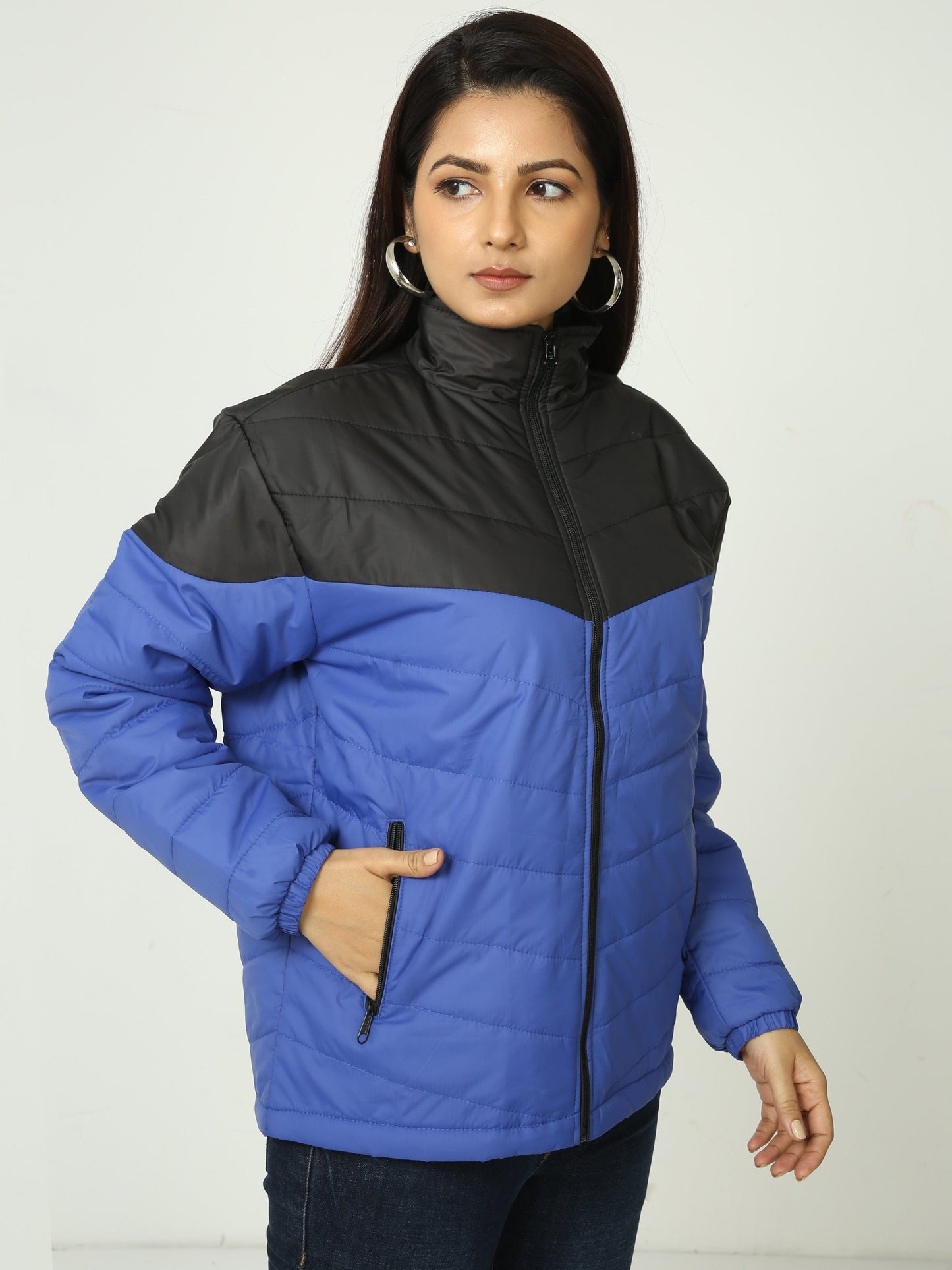 Women Black-Blue Bomber Jacket