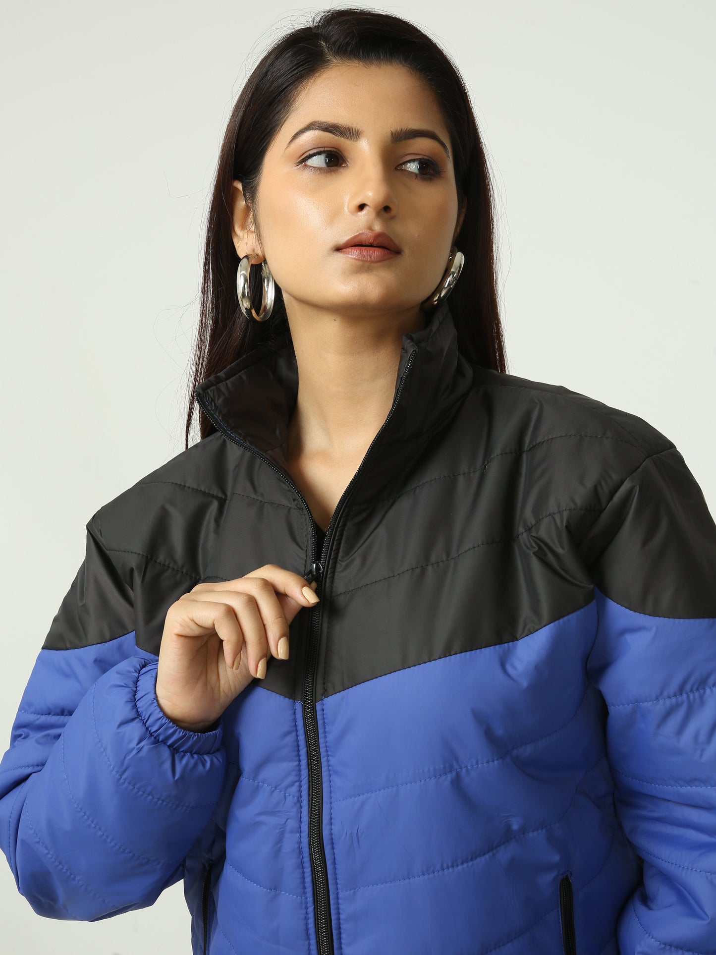 Women Black-Blue Bomber Jacket