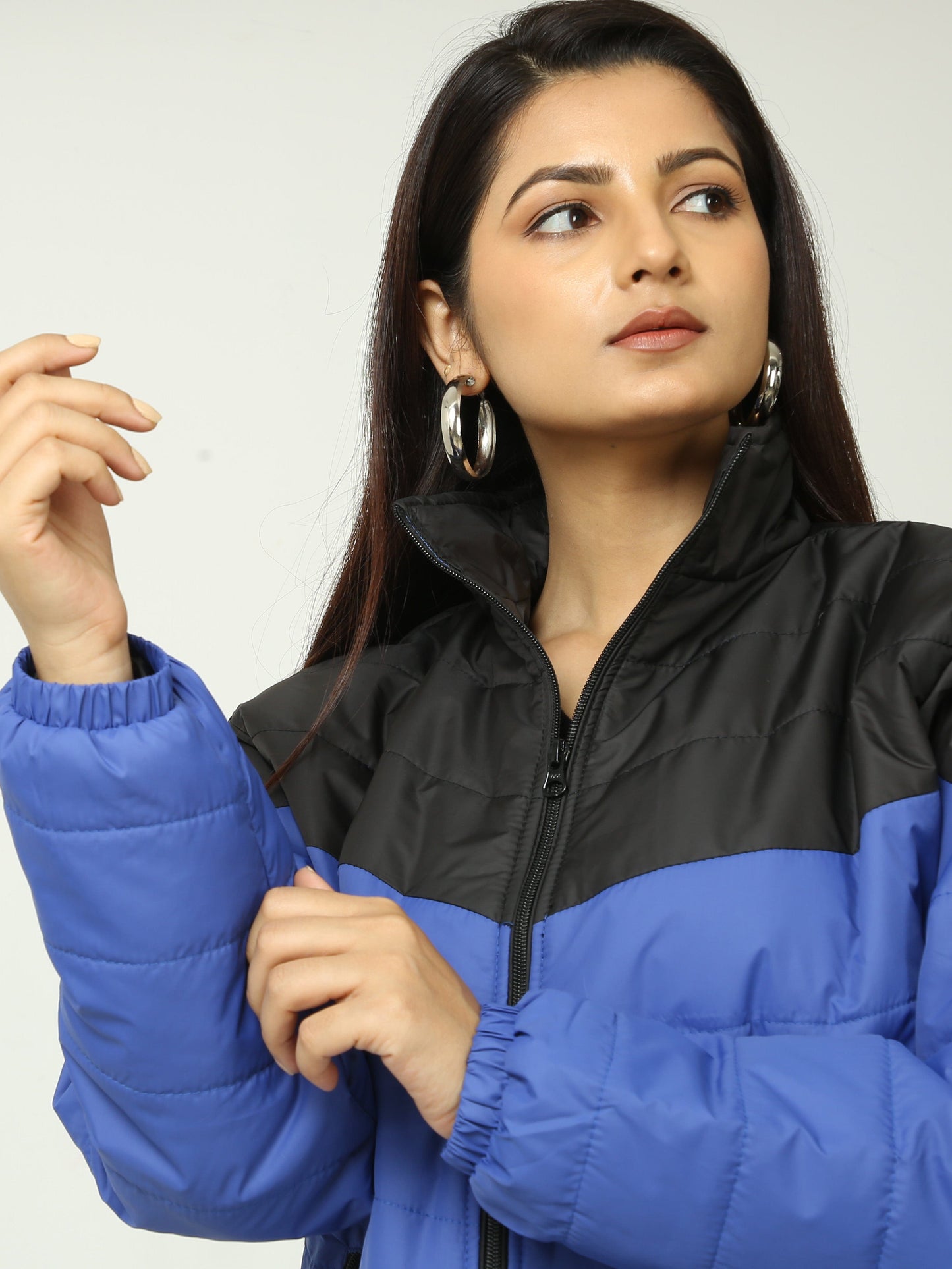 Women Black-Blue Bomber Jacket