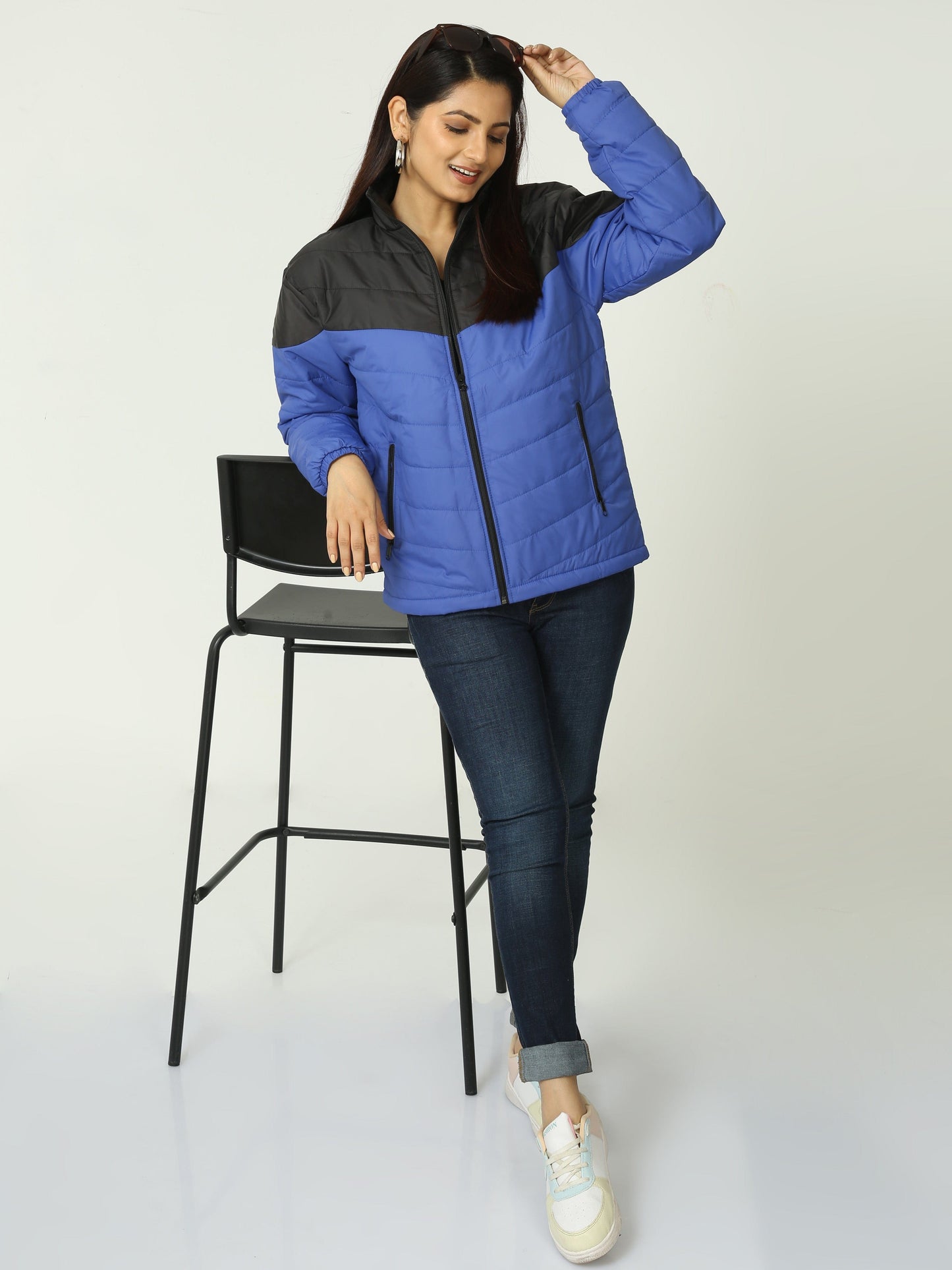 Women Black-Blue Bomber Jacket