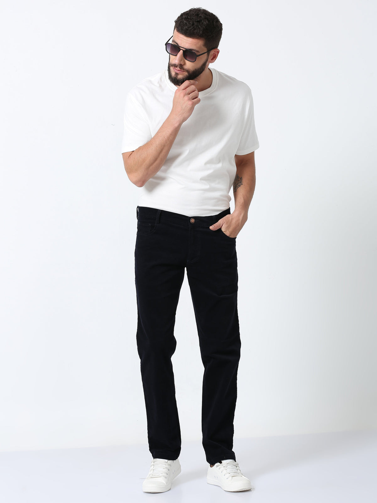 Men Corduroy Trousers-Navy