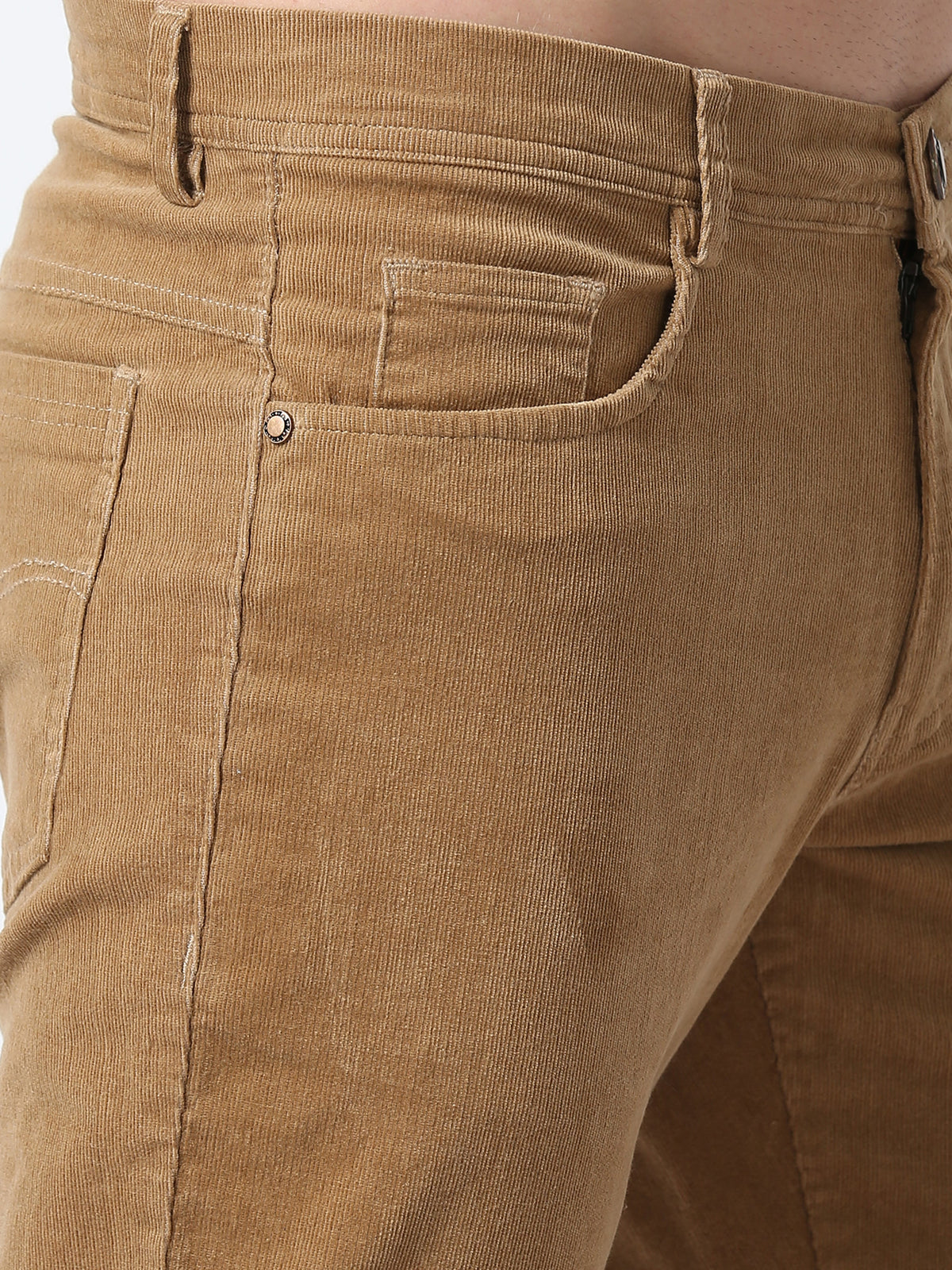 Men Corduroy Trousers-Light Khaki