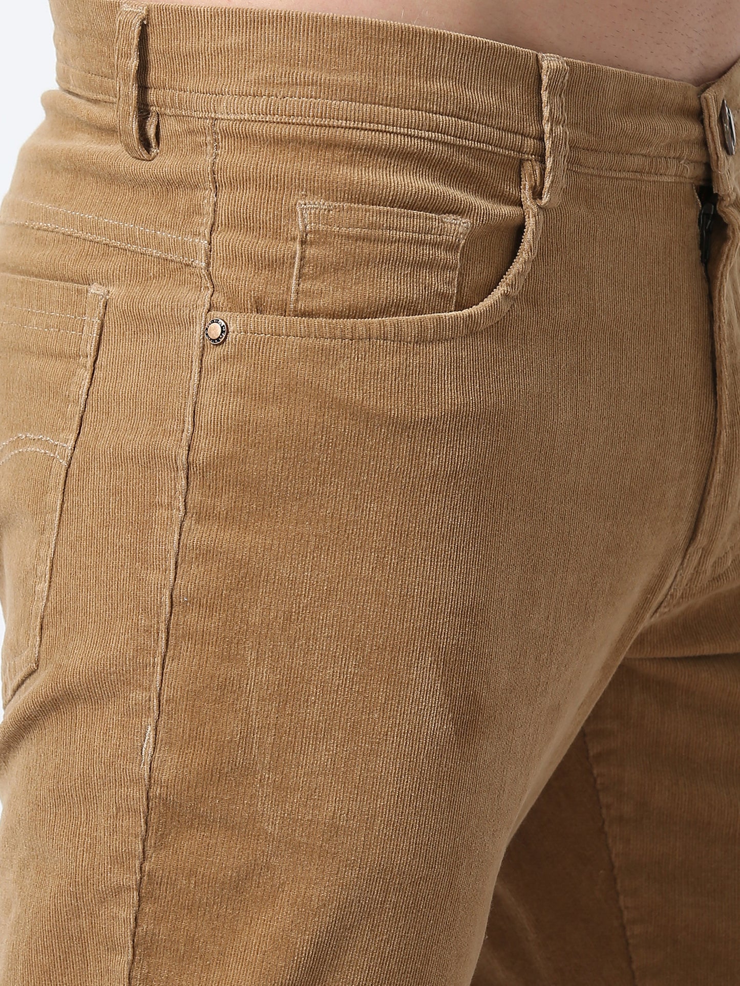 Men Corduroy Trousers-Light Khaki