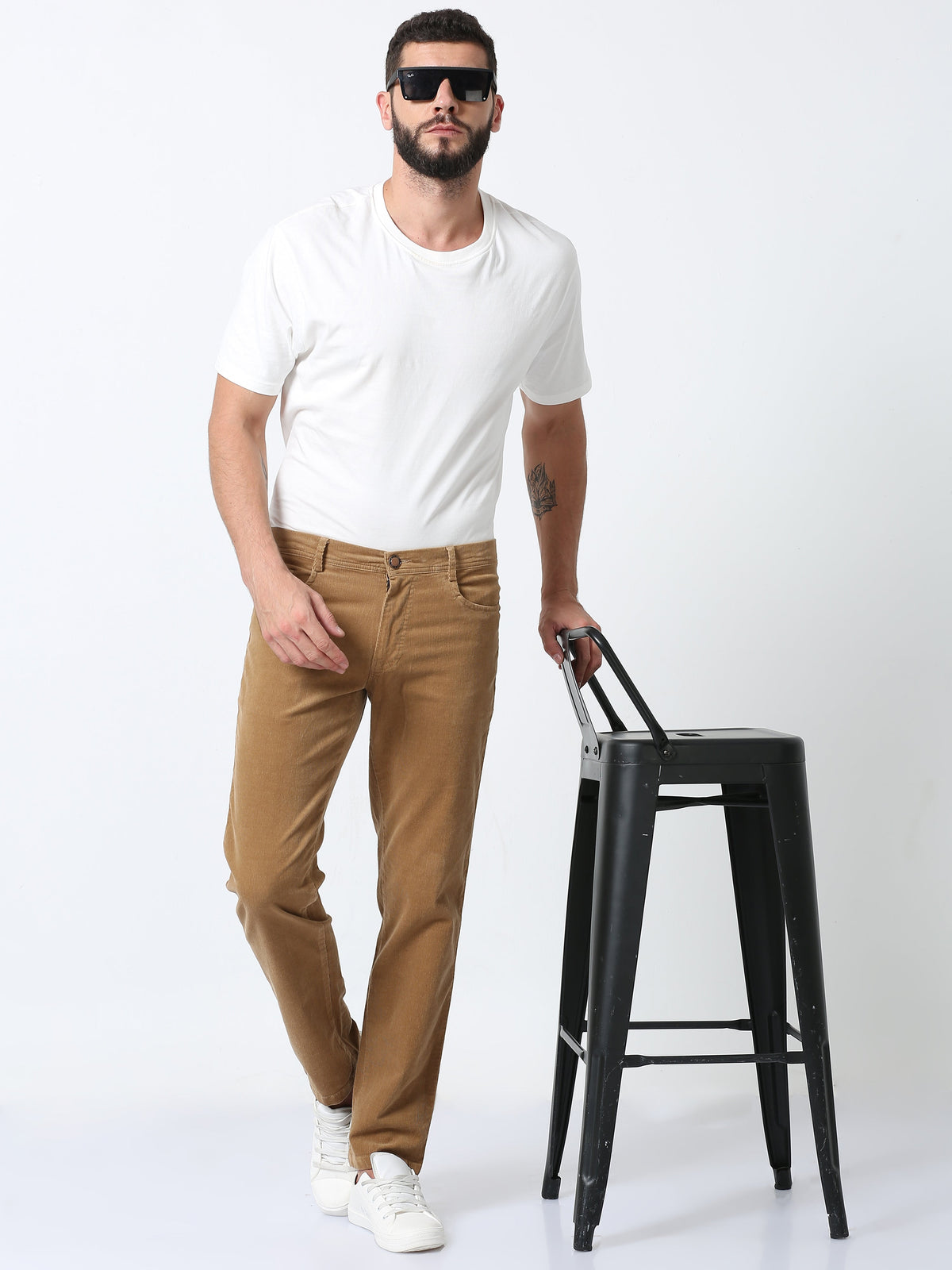 Men Corduroy Trousers-Light Khaki