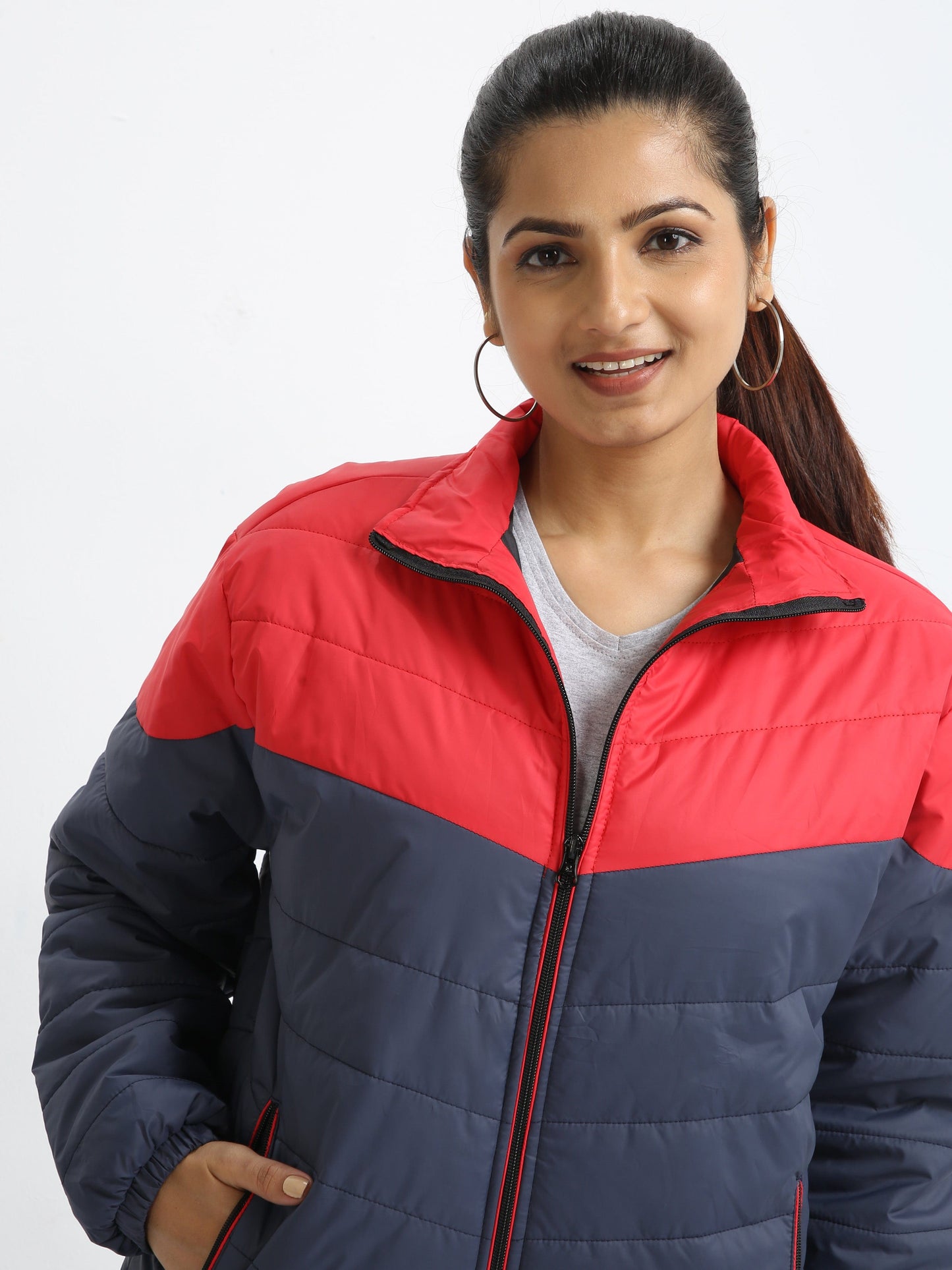 Women Red-Navy Bomber Jacket