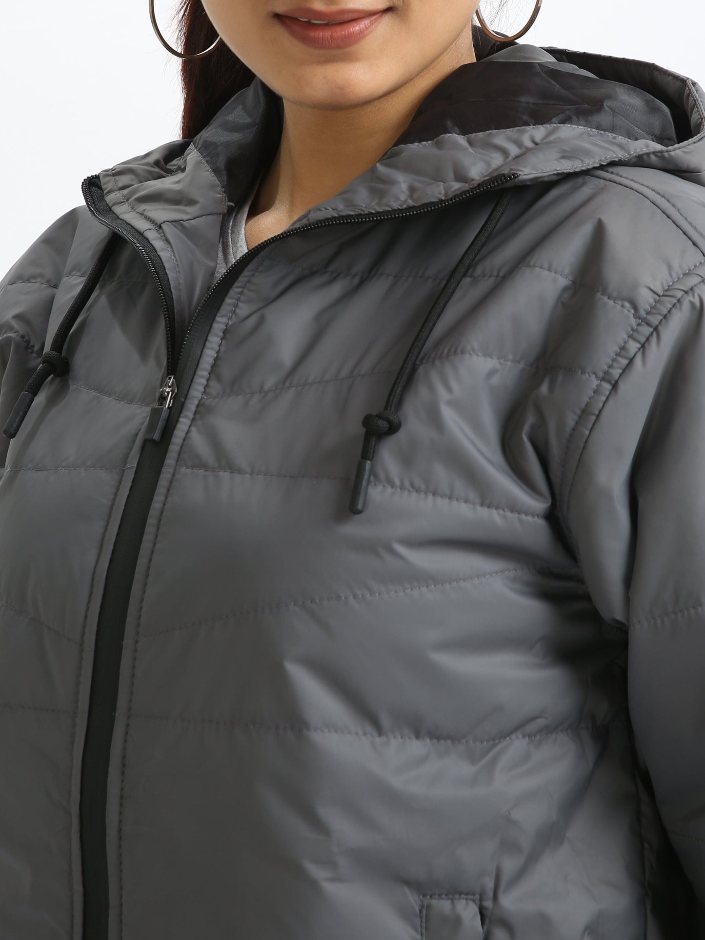 Women Dove Grey Bomber Jacket with Hood