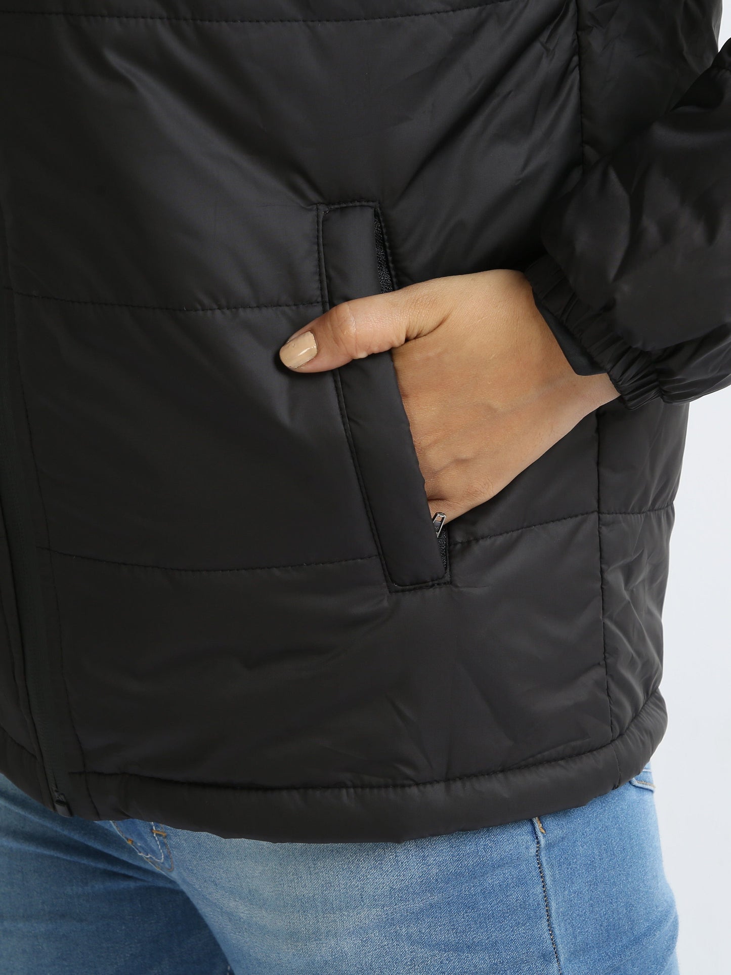 Women Black Bomber Jacket with Hood