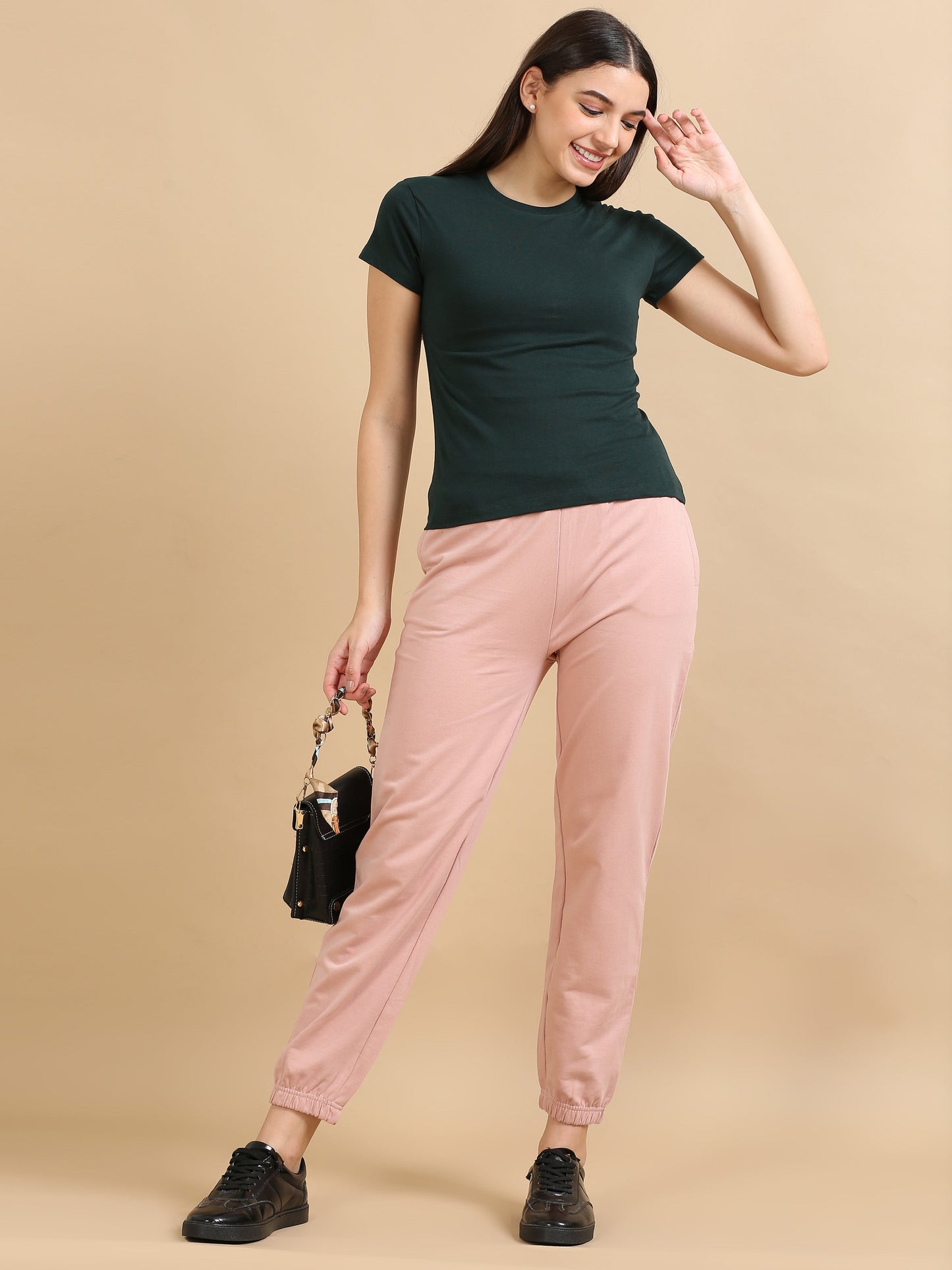 Crew Neck Women Solid T-Shirt - Dark Green