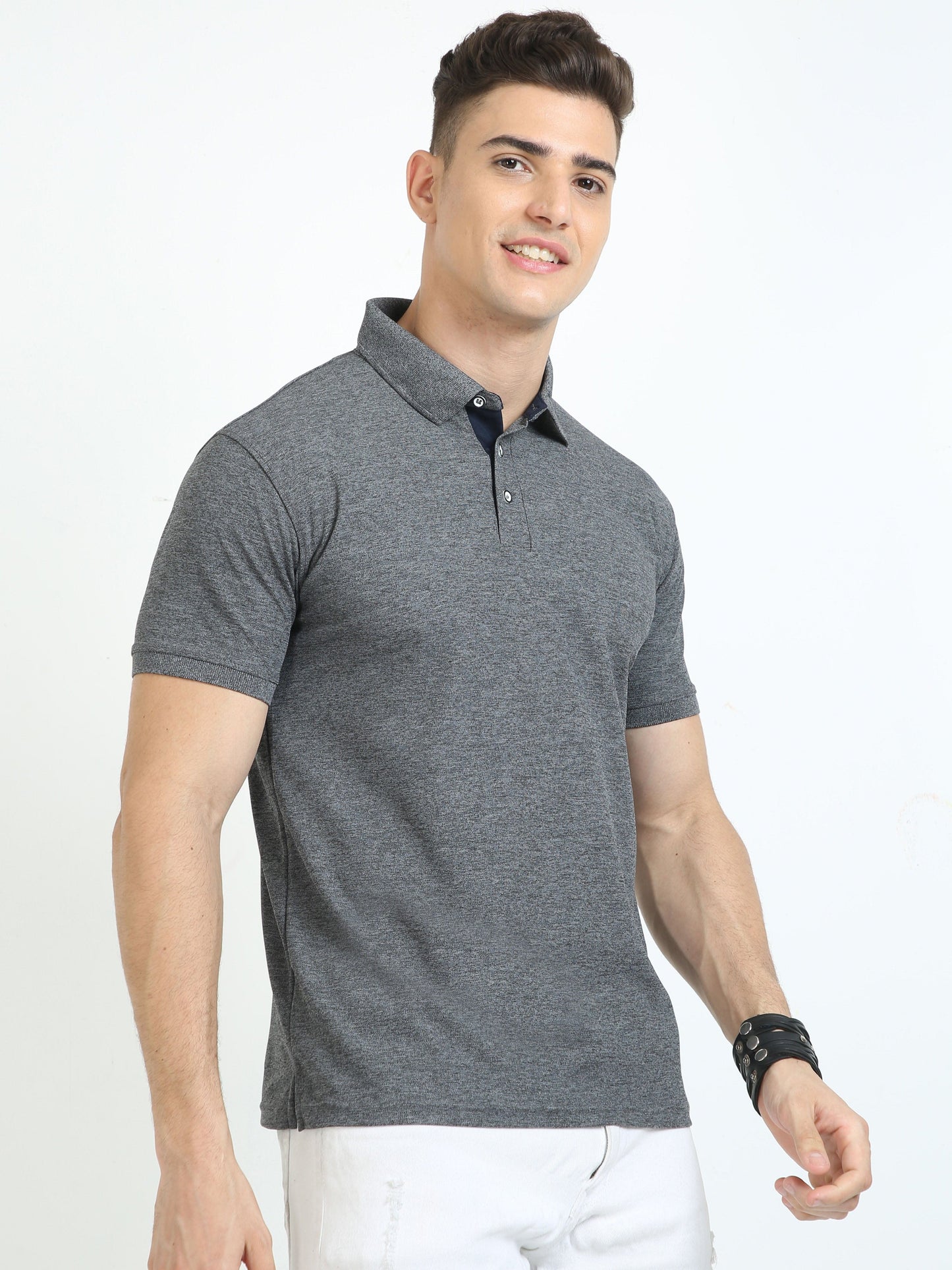 Charcoal Grey Melange Men's Polo T-shirt