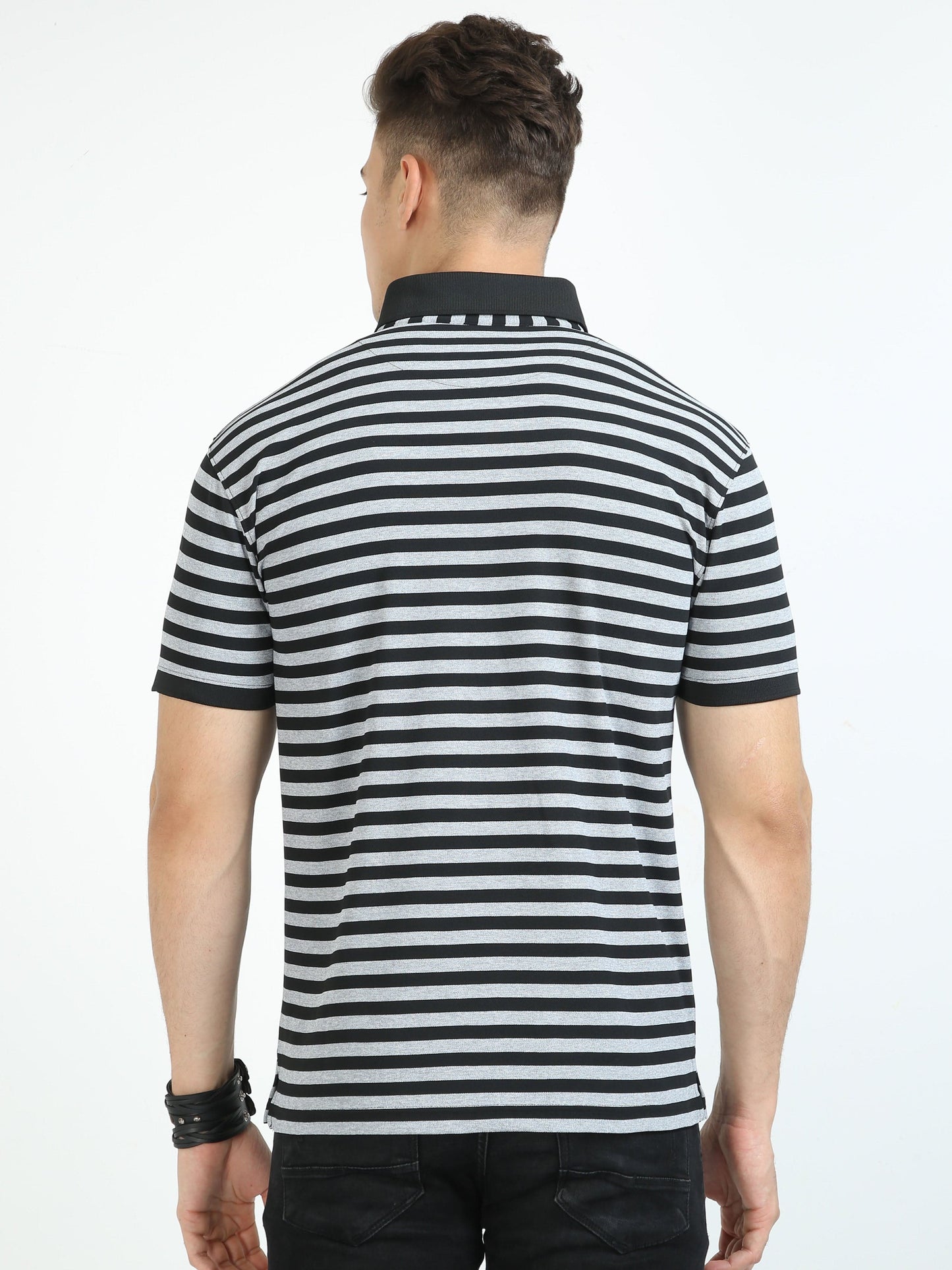 Black & Grey Stripe Men's Polo T-shirt