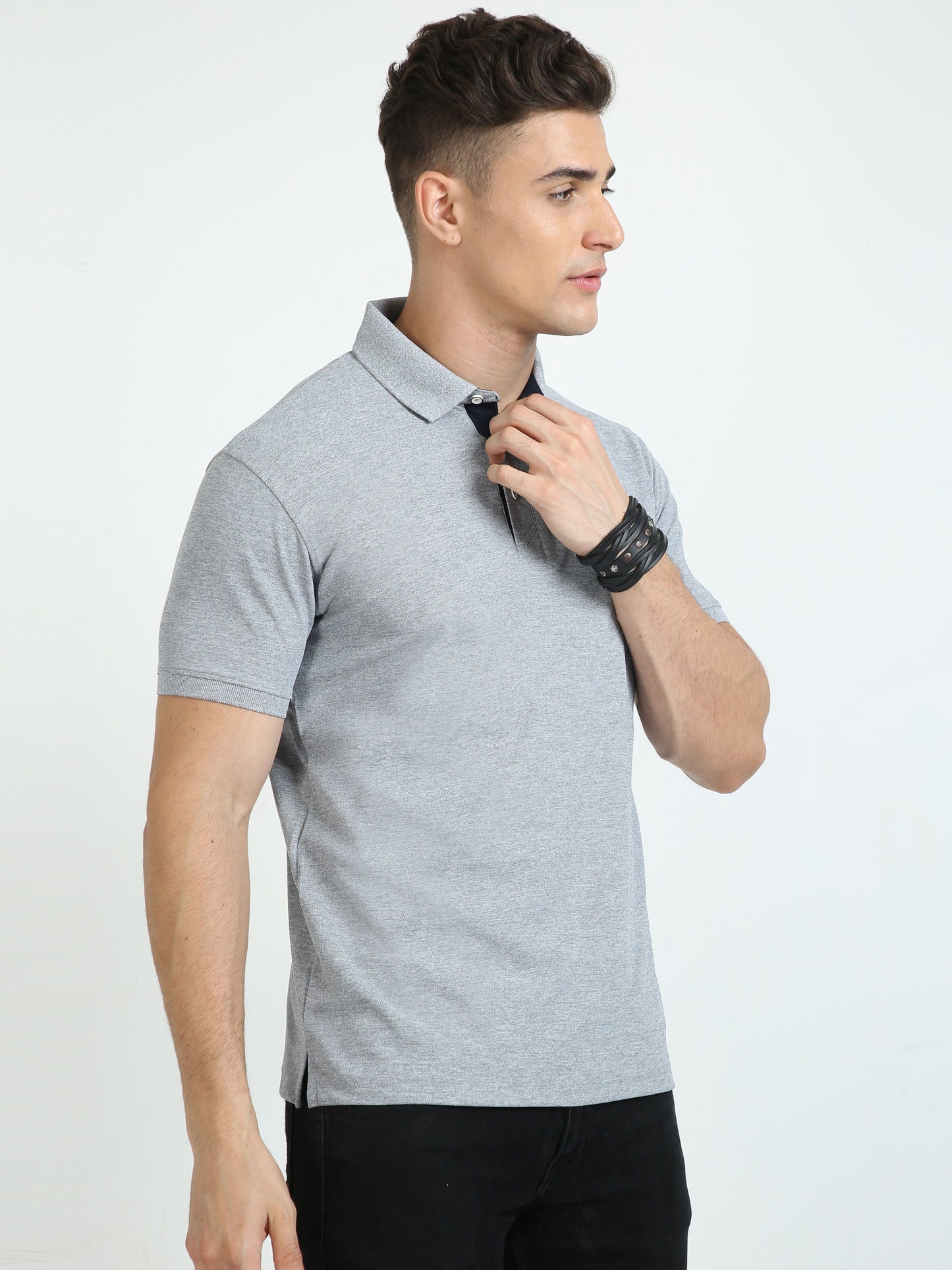 Grey Melange Men's Polo T-shirt
