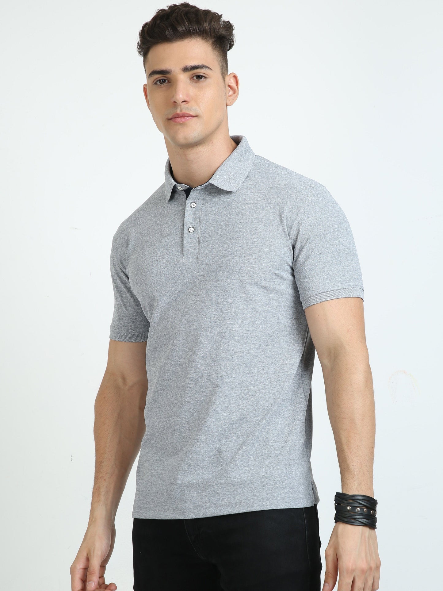Grey Melange Men's Polo T-shirt