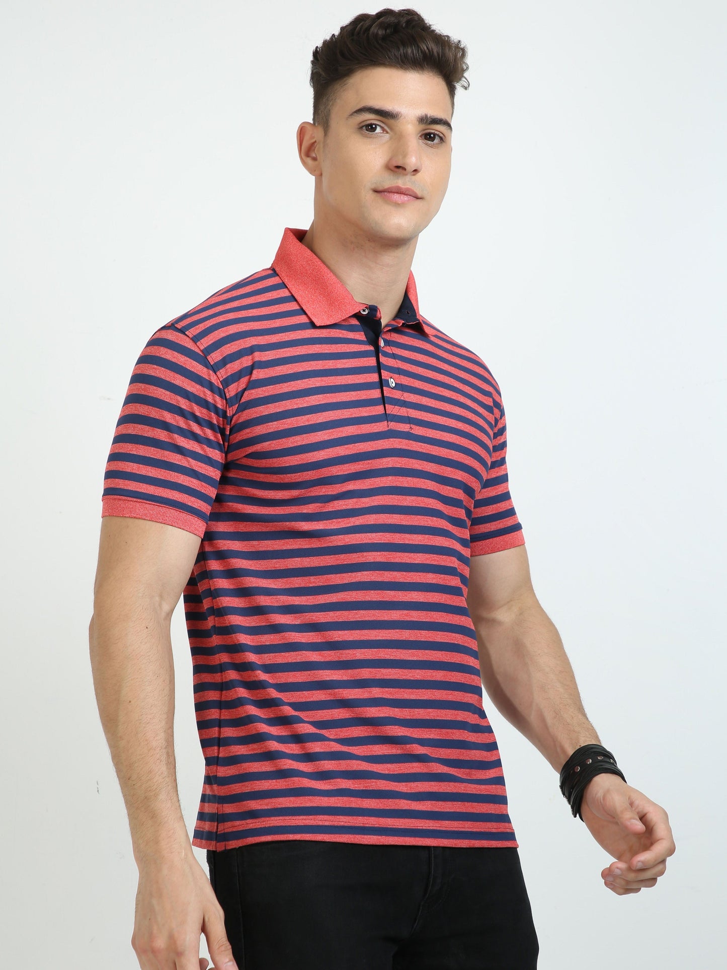 Red & Blue Stripe Men's Polo T-shirt