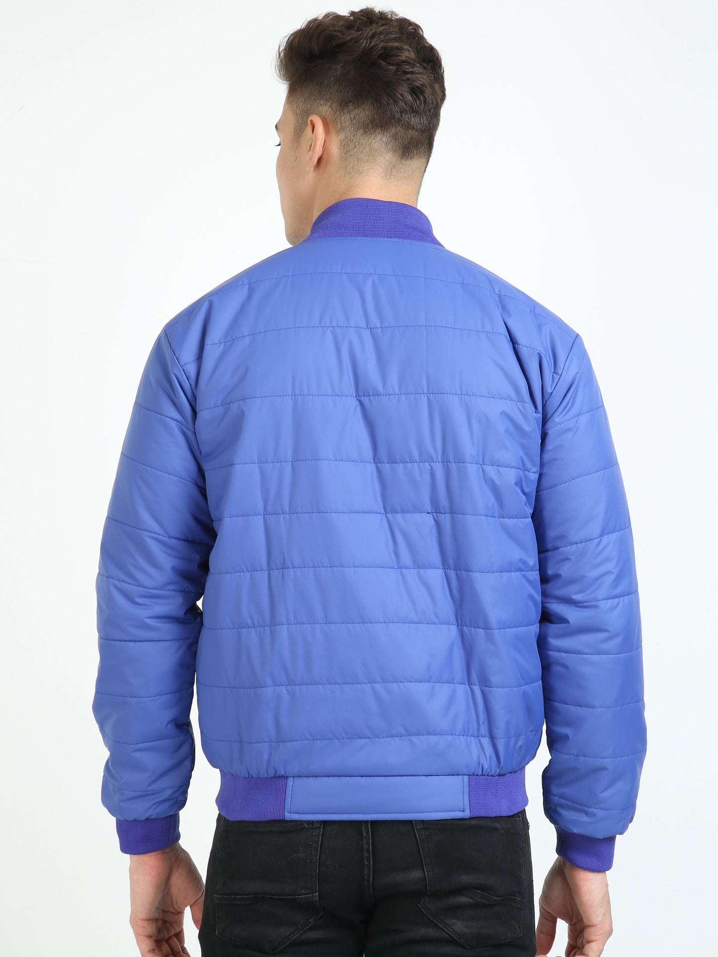 Men Imperial Blue Bomber Rib Style Jacket