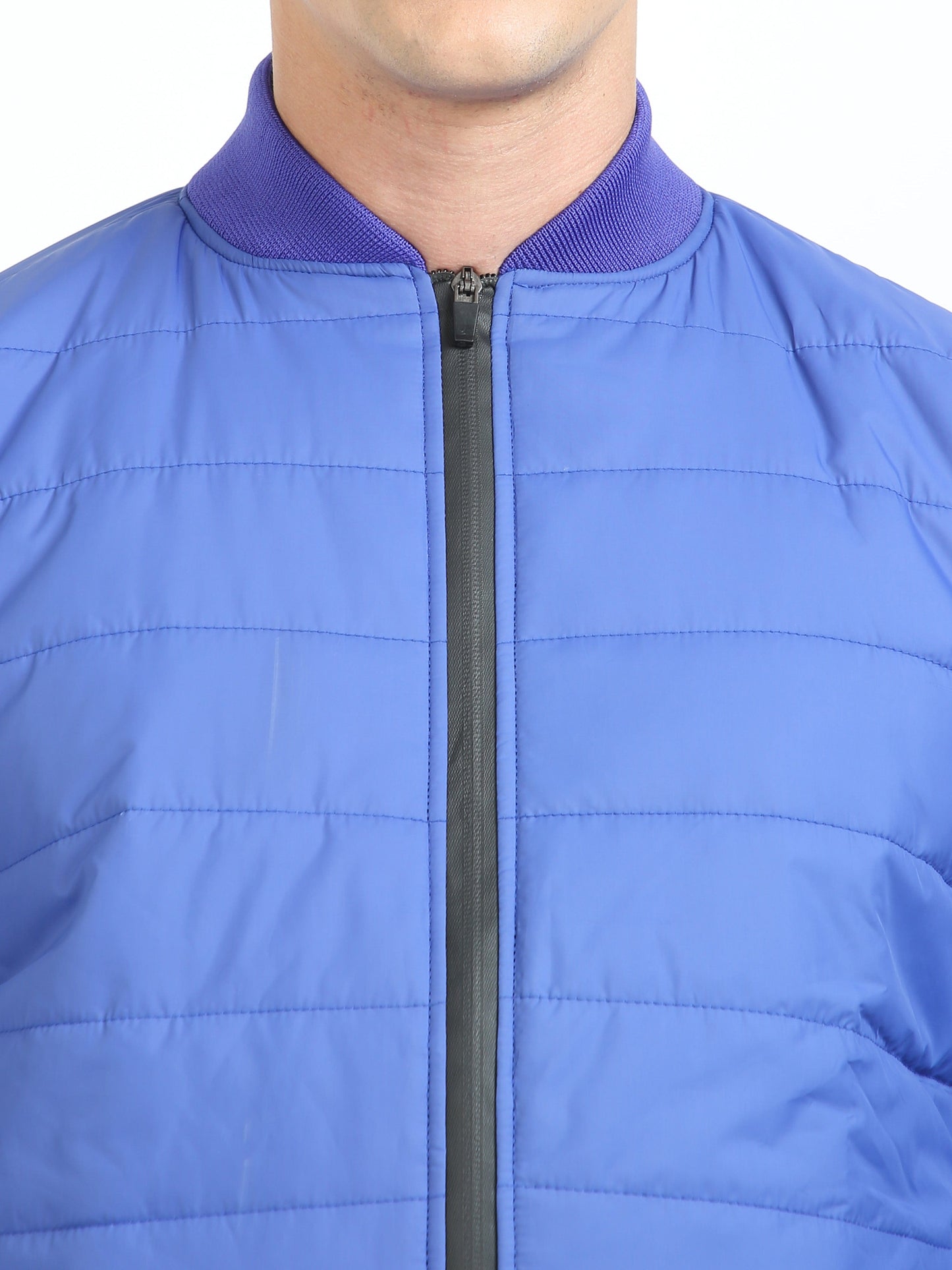 Men Imperial Blue Bomber Rib Style Jacket