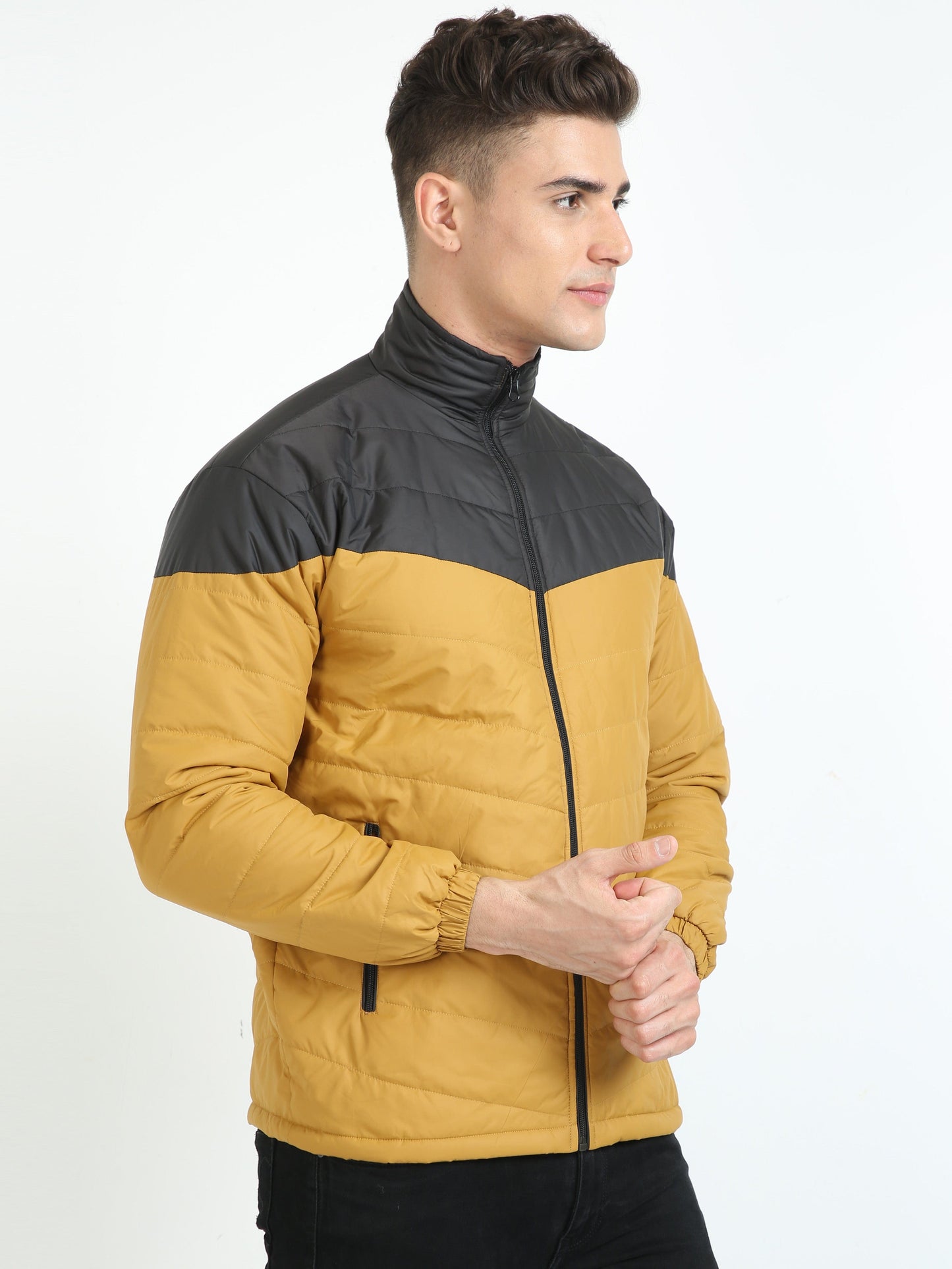 Men Golden-Black Cut & Sew Jacket