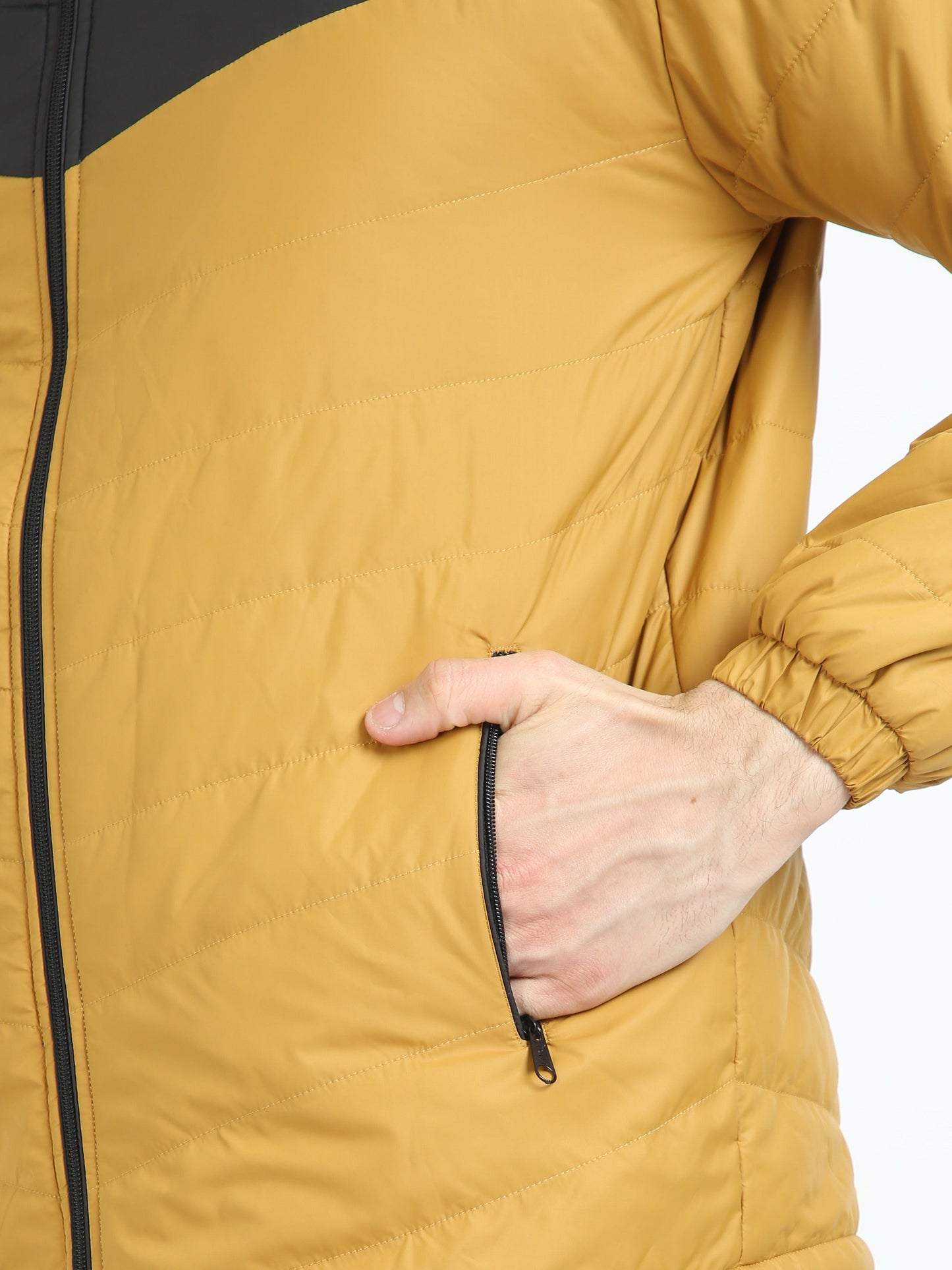 Men Golden-Black Cut & Sew Jacket