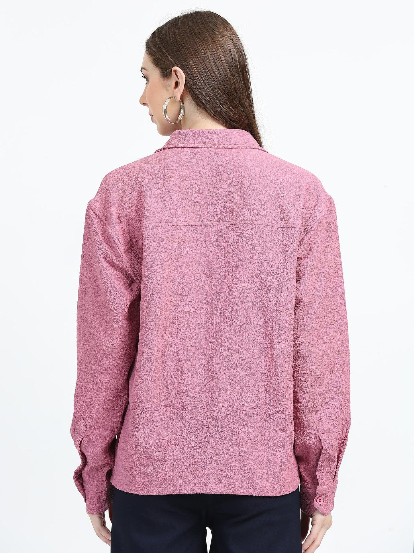 Women Drop pocket Popcorn oversized shirt-Cherry
