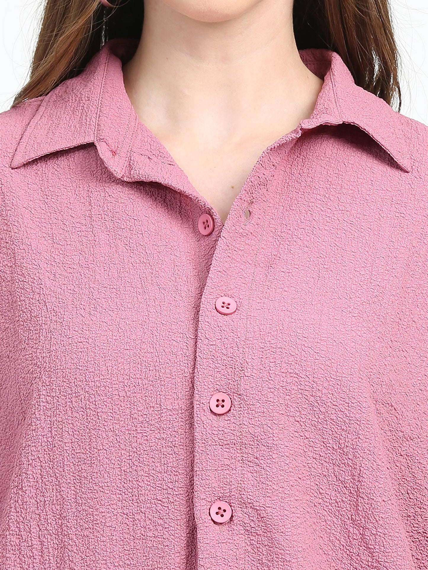 Women Drop pocket Popcorn oversized shirt-Cherry