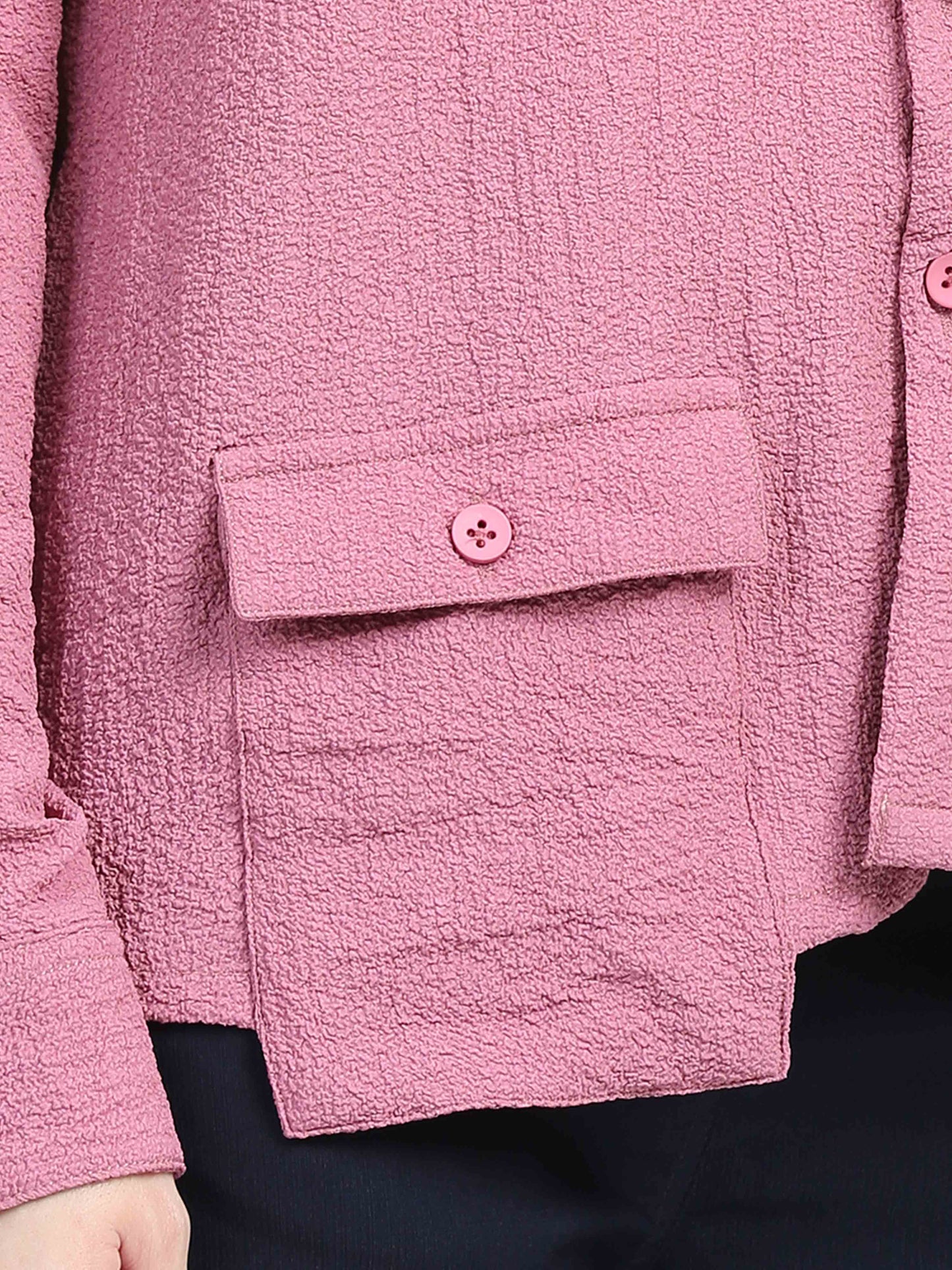 Women Drop pocket Popcorn oversized shirt-Cherry