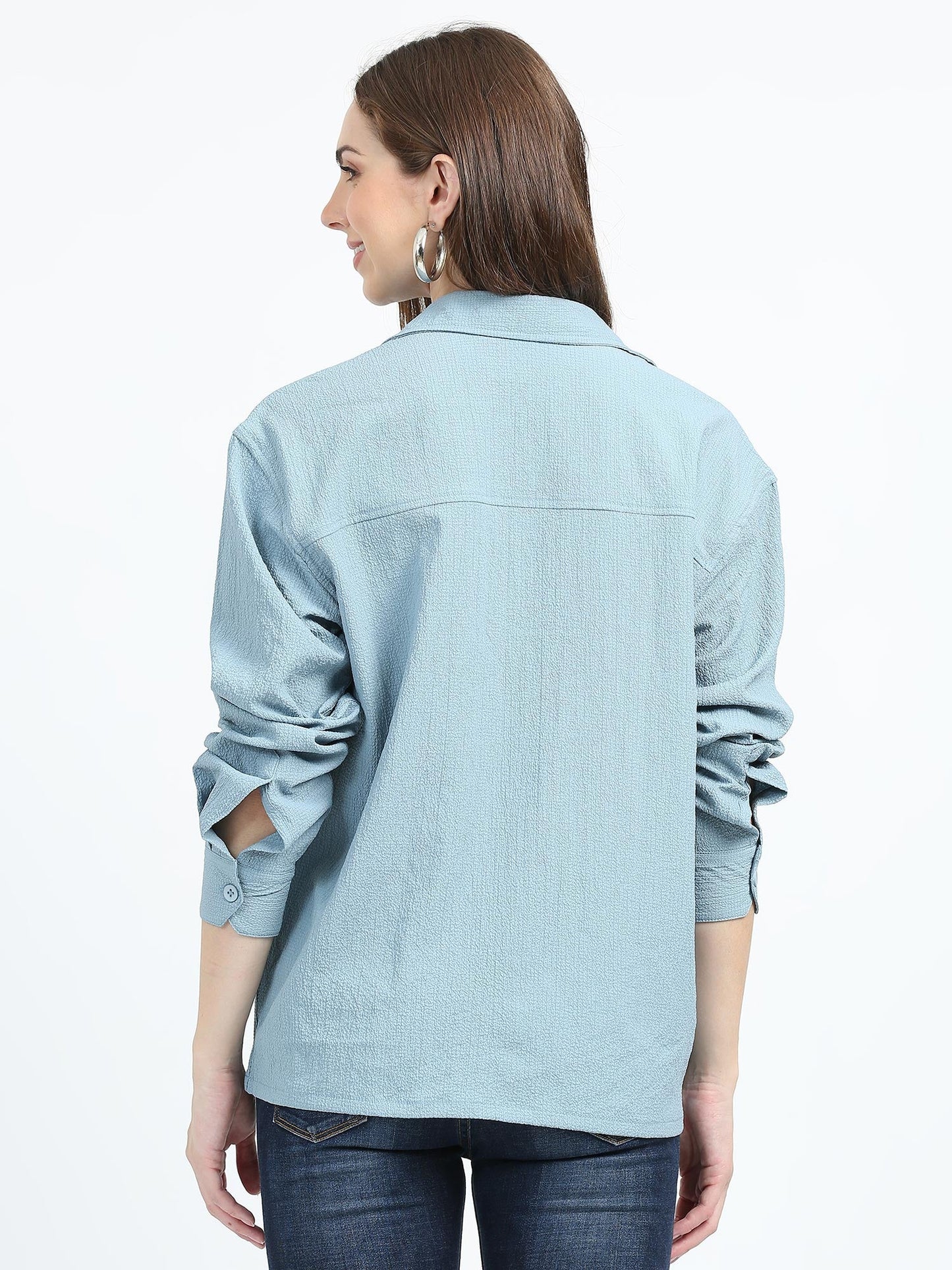 Women Drop pocket Popcorn oversized shirt-Mint