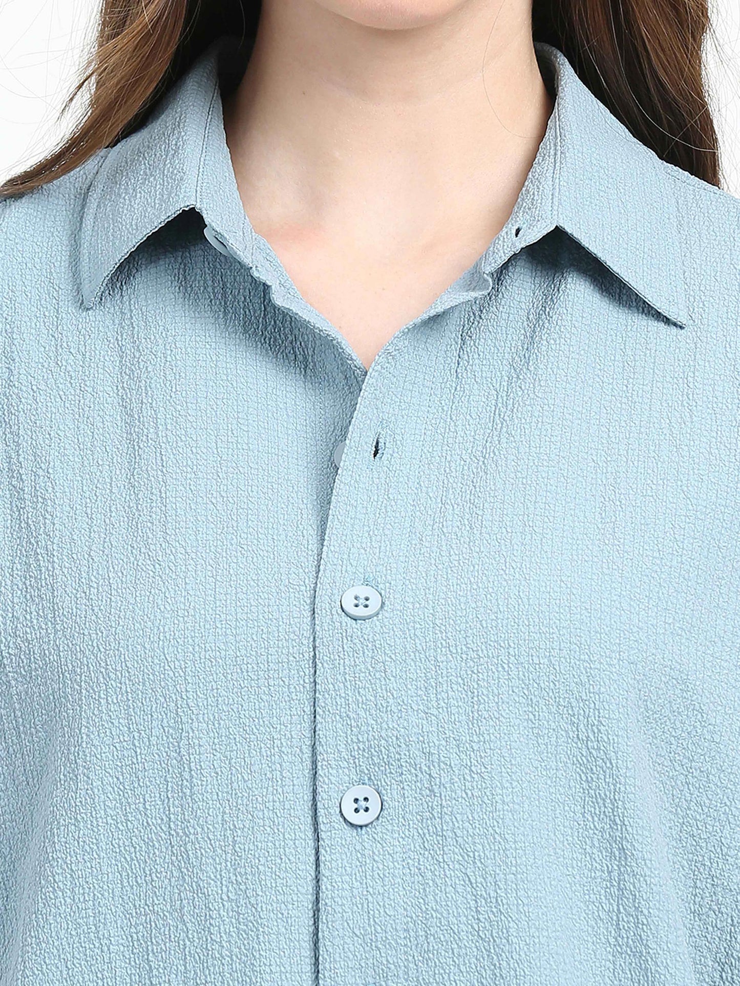 Women Drop pocket Popcorn oversized shirt-Mint