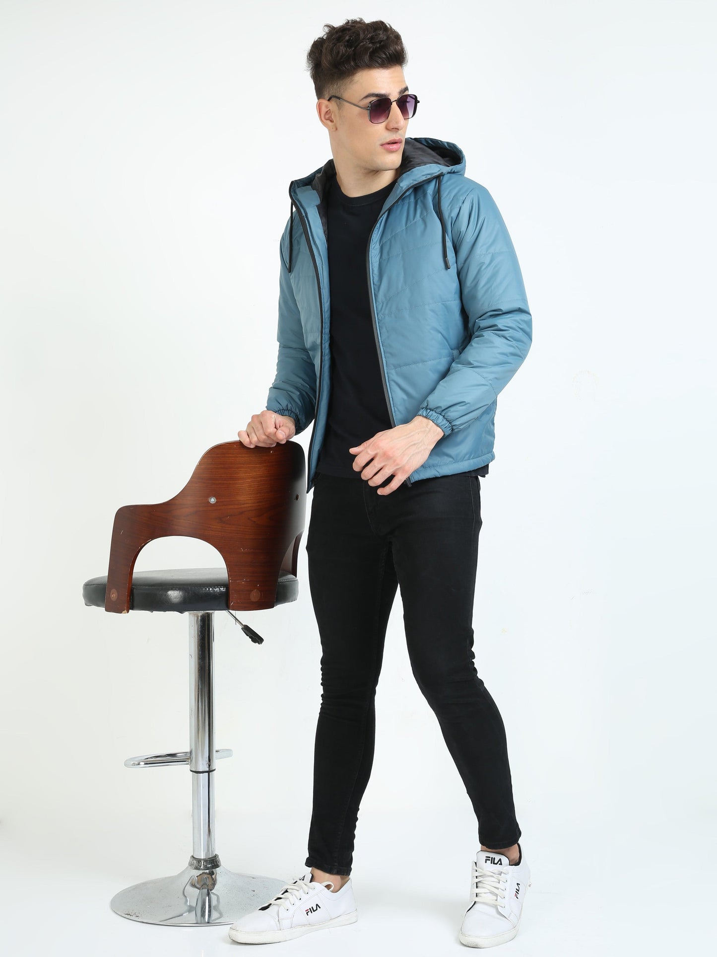 Men Air Force Blue Bomber Jacket with Hood