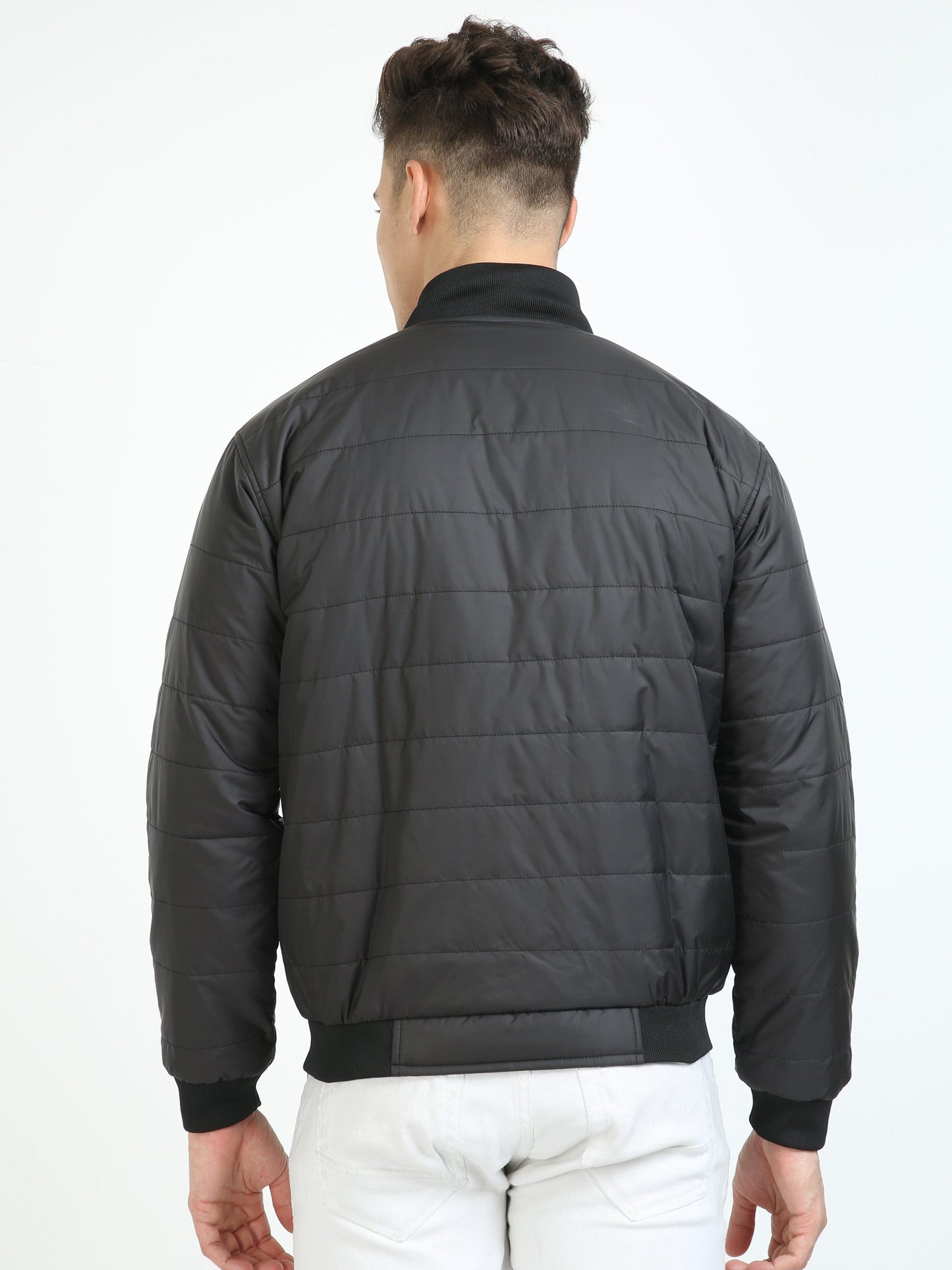 Men Black Bomber Rib Style Jacket