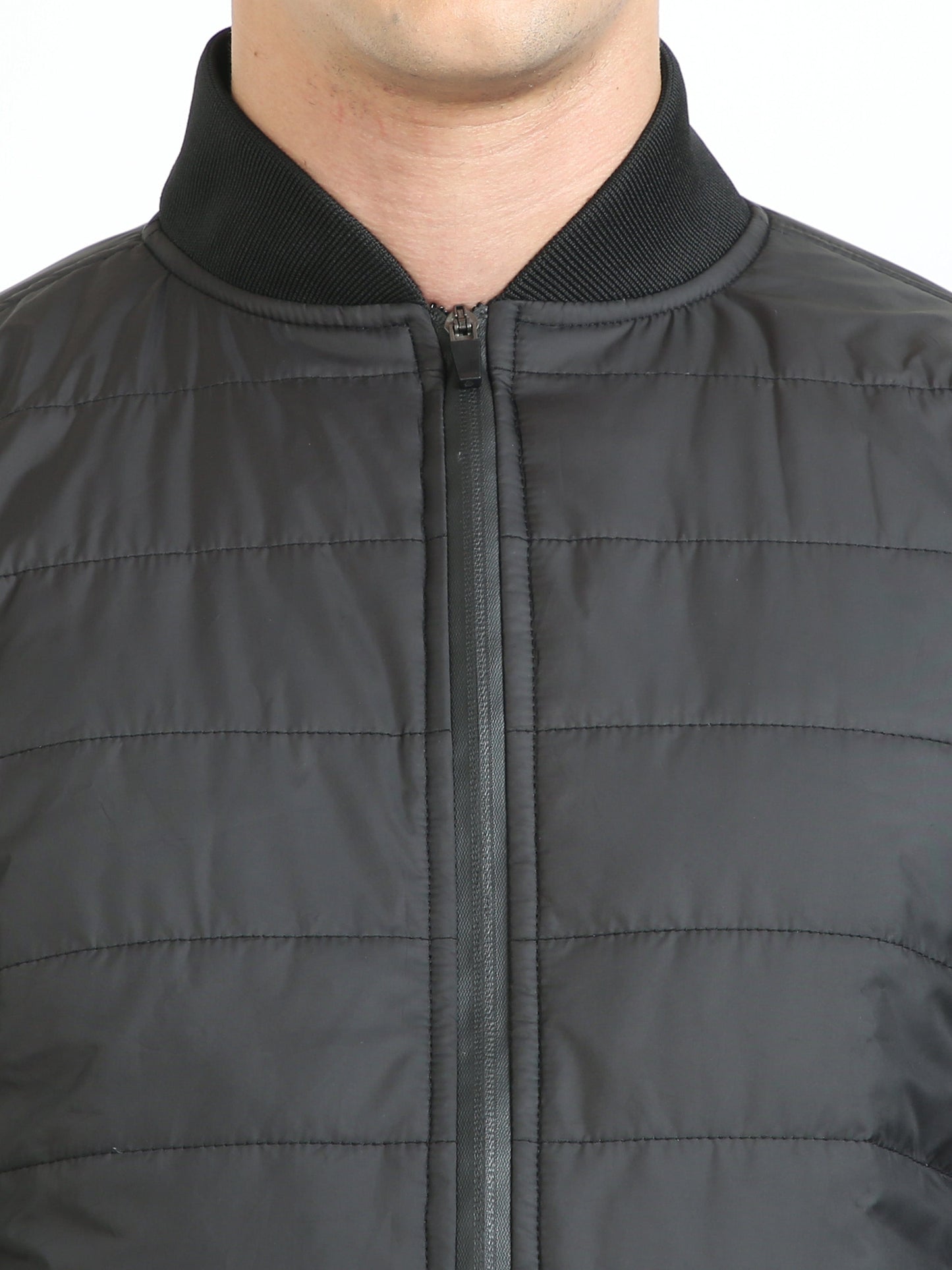 Men Black Bomber Rib Style Jacket
