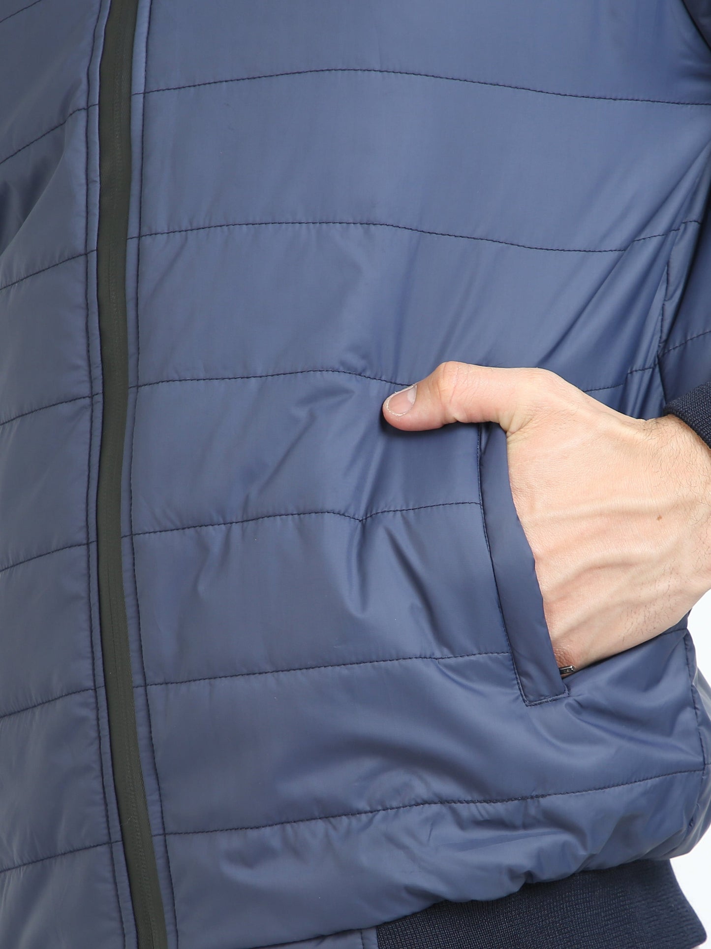 Men Navy Blue Bomber Rib Style Jacket