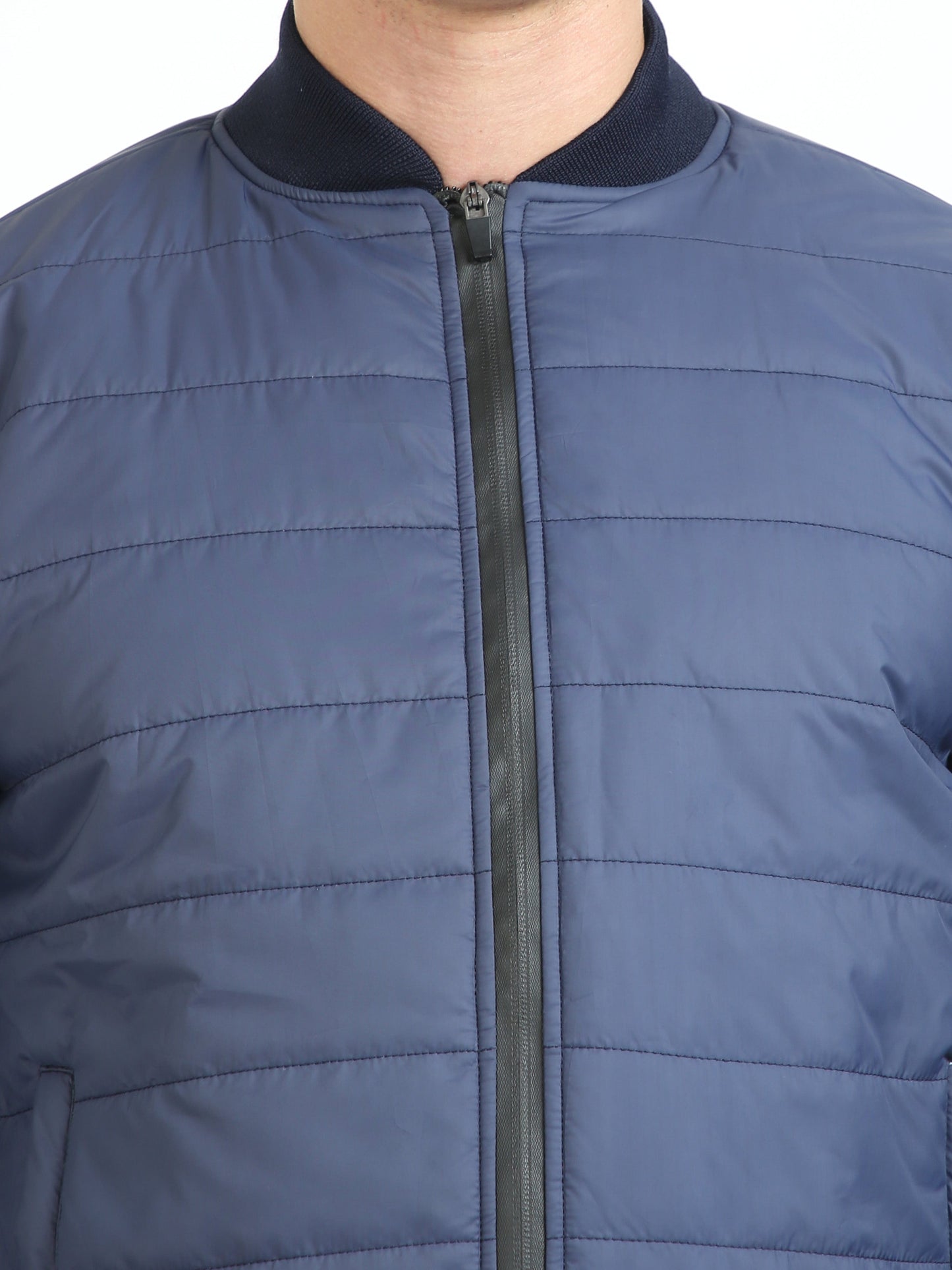 Men Navy Blue Bomber Rib Style Jacket