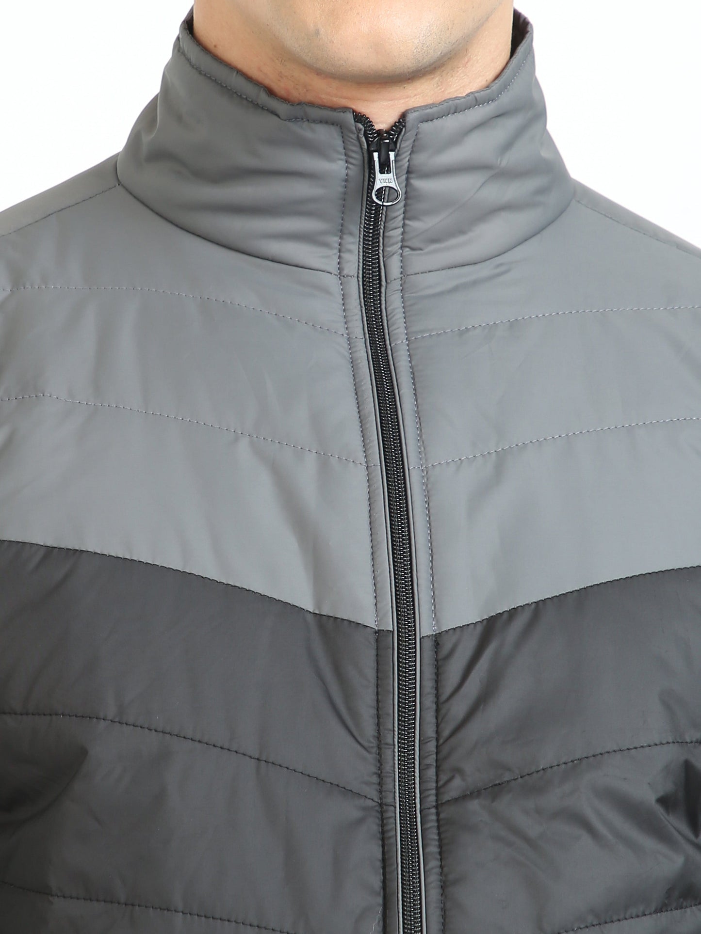 Men Grey-Black Bomber Jacket
