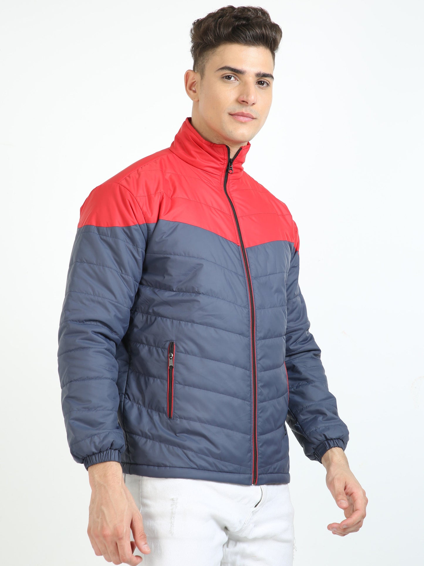 Men Red-Navy Bomber Jacket