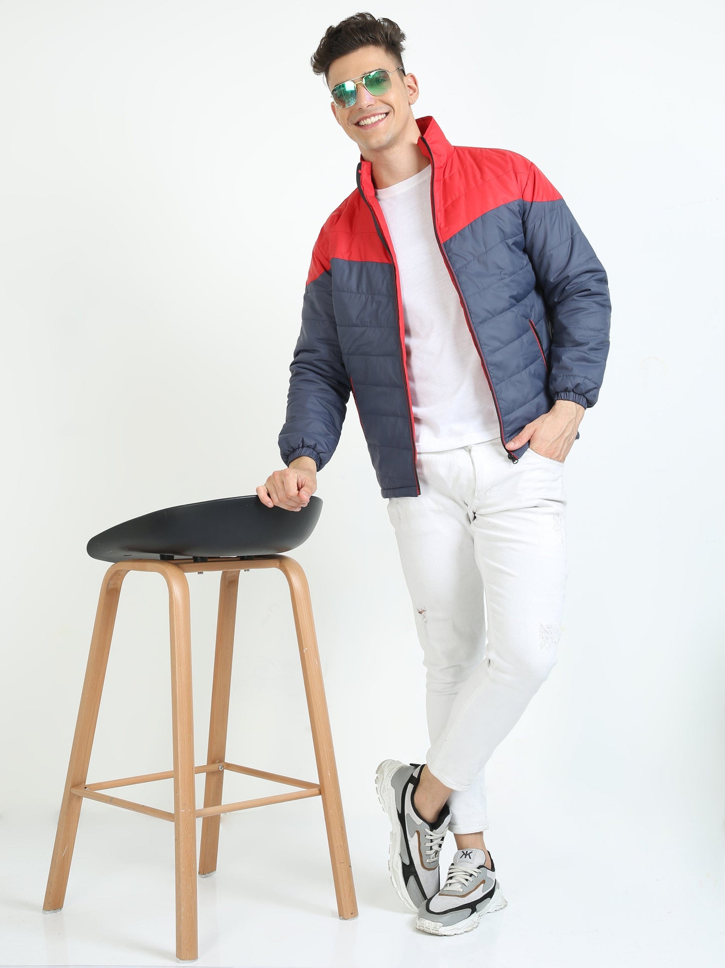 Men Red-Navy Bomber Jacket