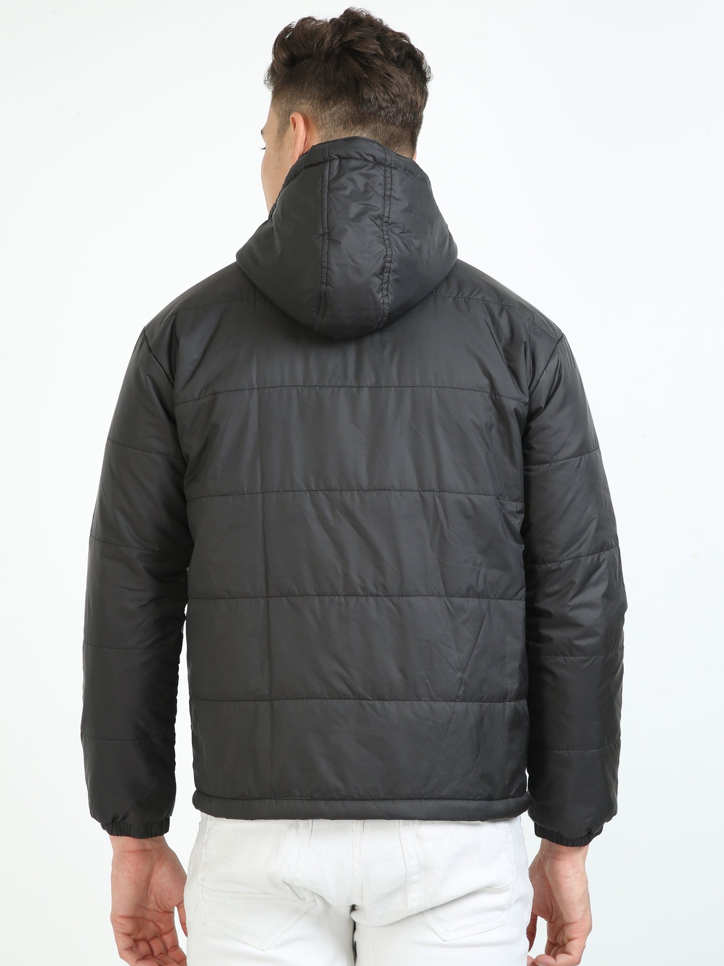 Men Black Bomber Jacket with Hood
