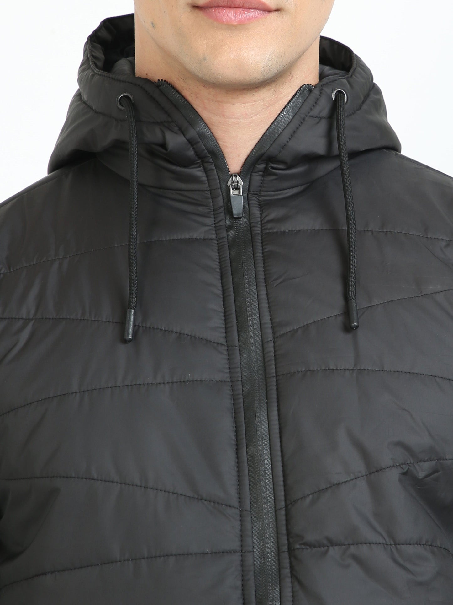 Men Black Bomber Jacket with Hood
