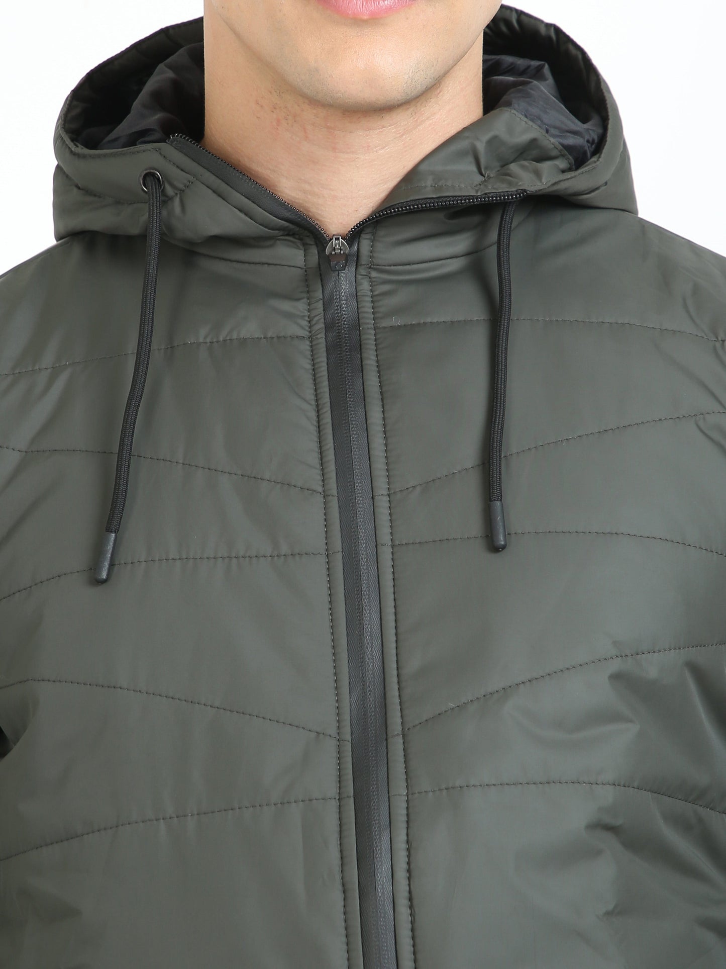 Men Olive Green Bomber Jacket with Hood