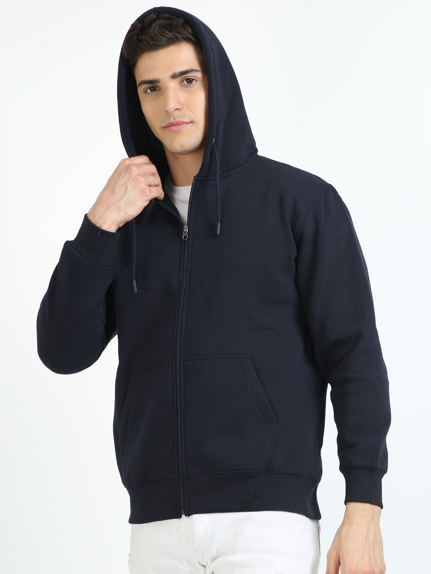 Men Navy Blue Zipper Hoodie